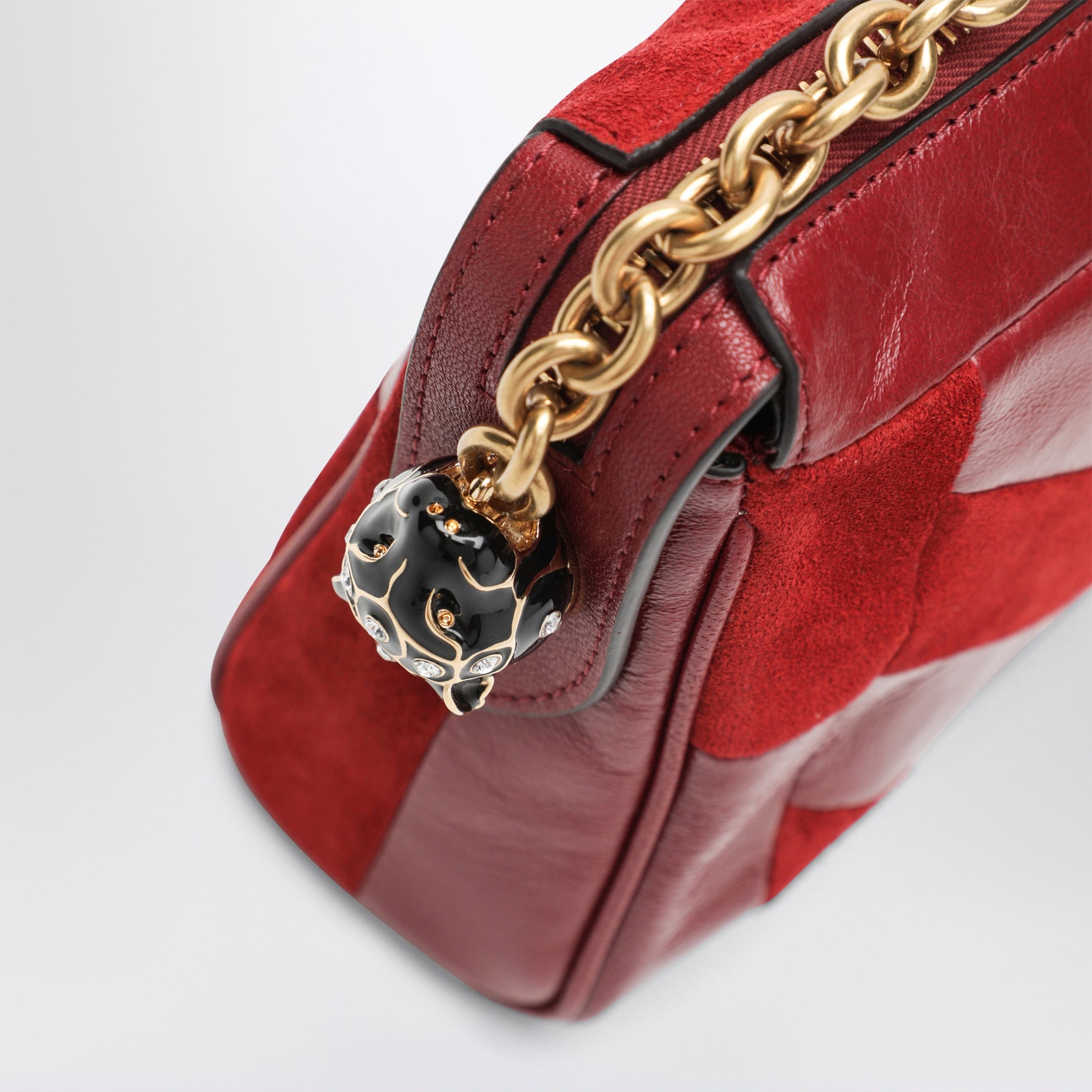 Small Panthea shoulder bag in suede and nappa leather with Chevron pattern