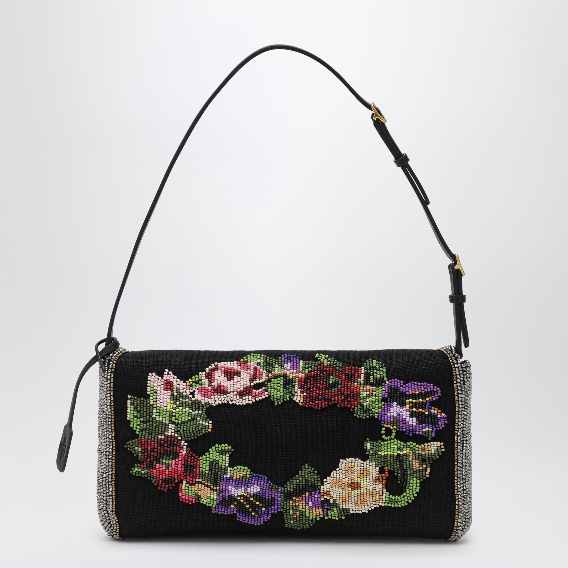 Kleine Devain Schultertasche mit floraler Perlenstickerei