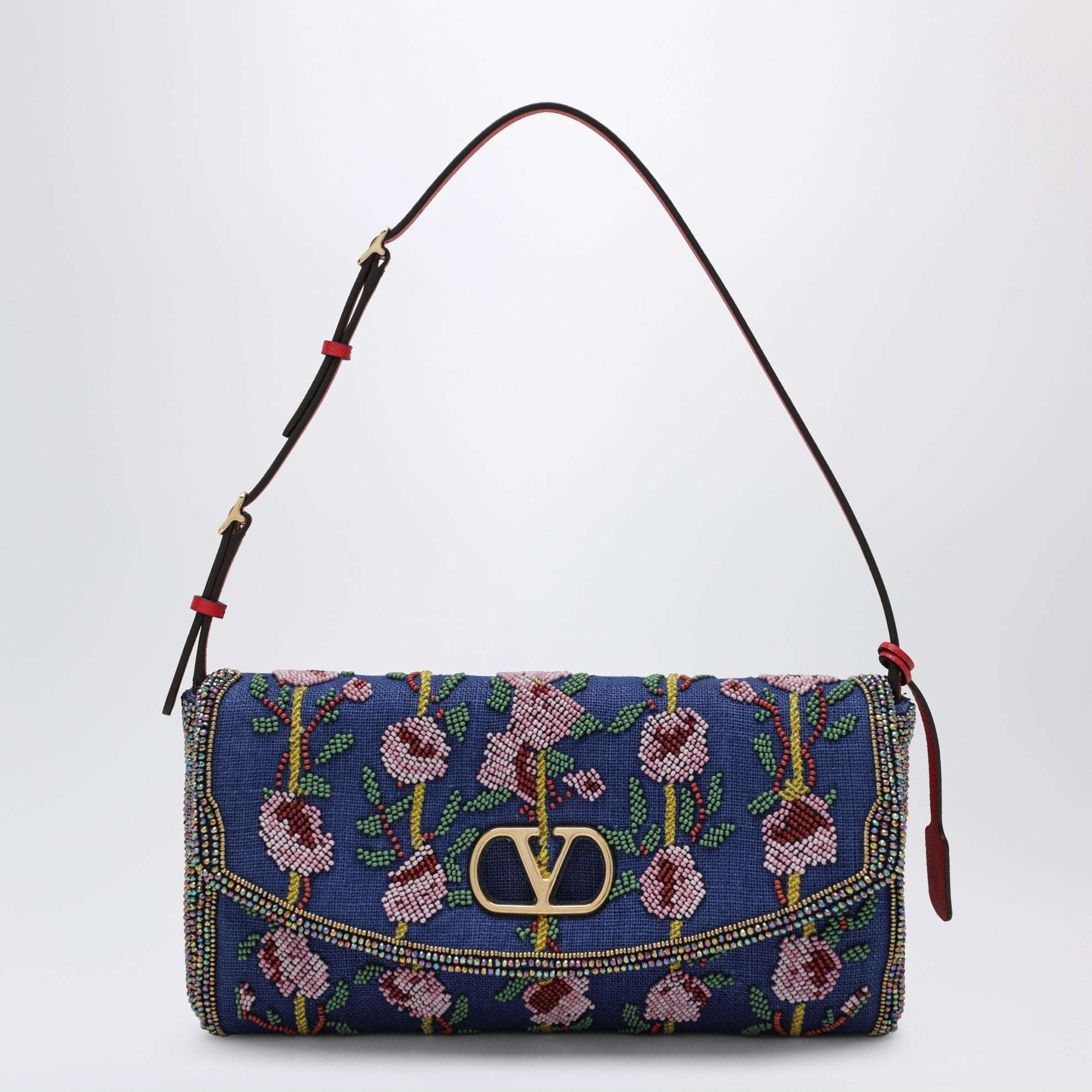Sac VLogo Signature bleu avec broderies en perles