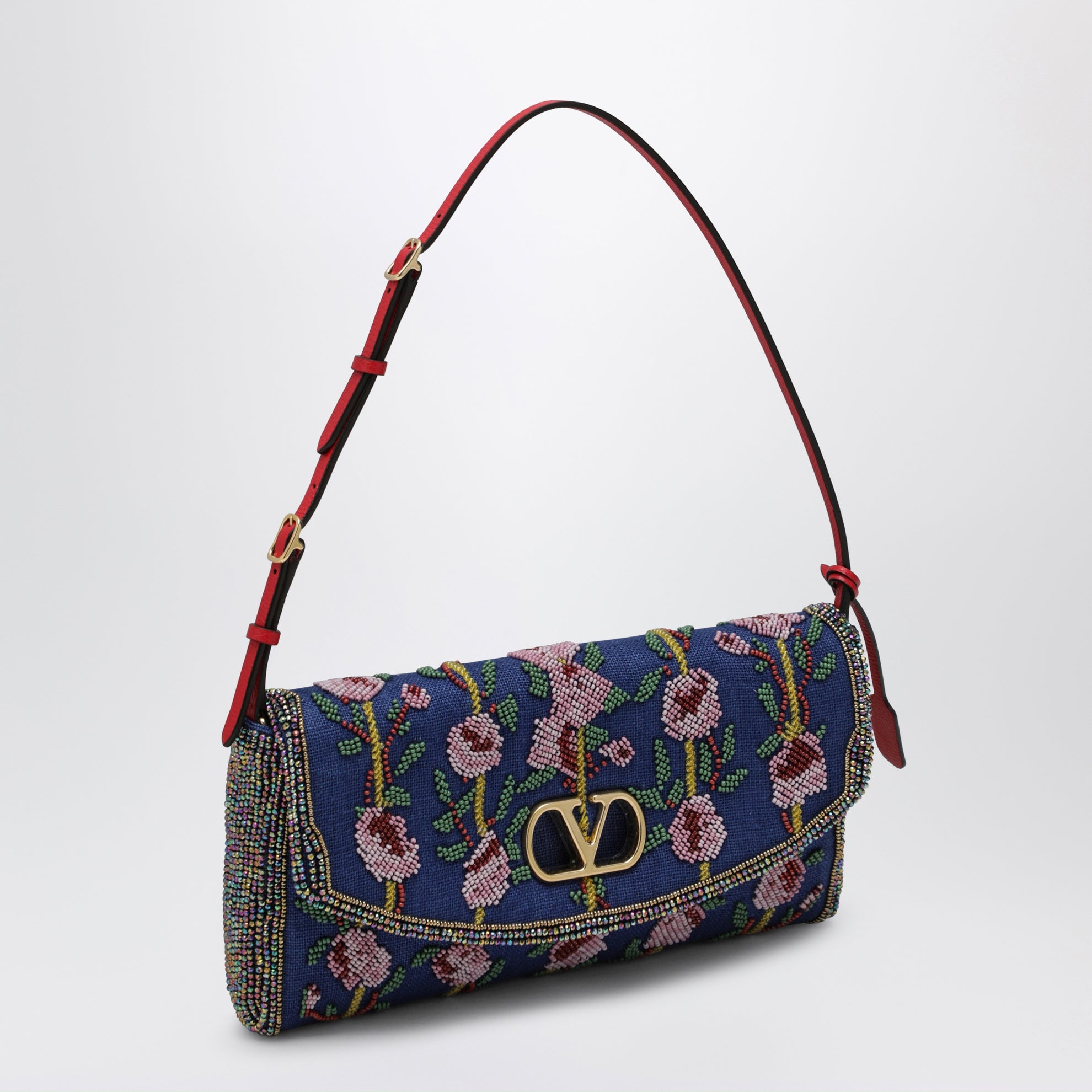 Sac VLogo Signature bleu avec broderies en perles