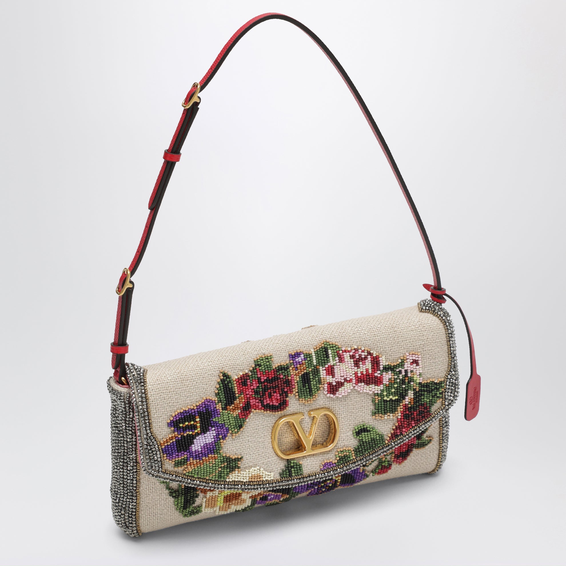 Borsa a spalla piccola Devain con ricamo floreale di perline