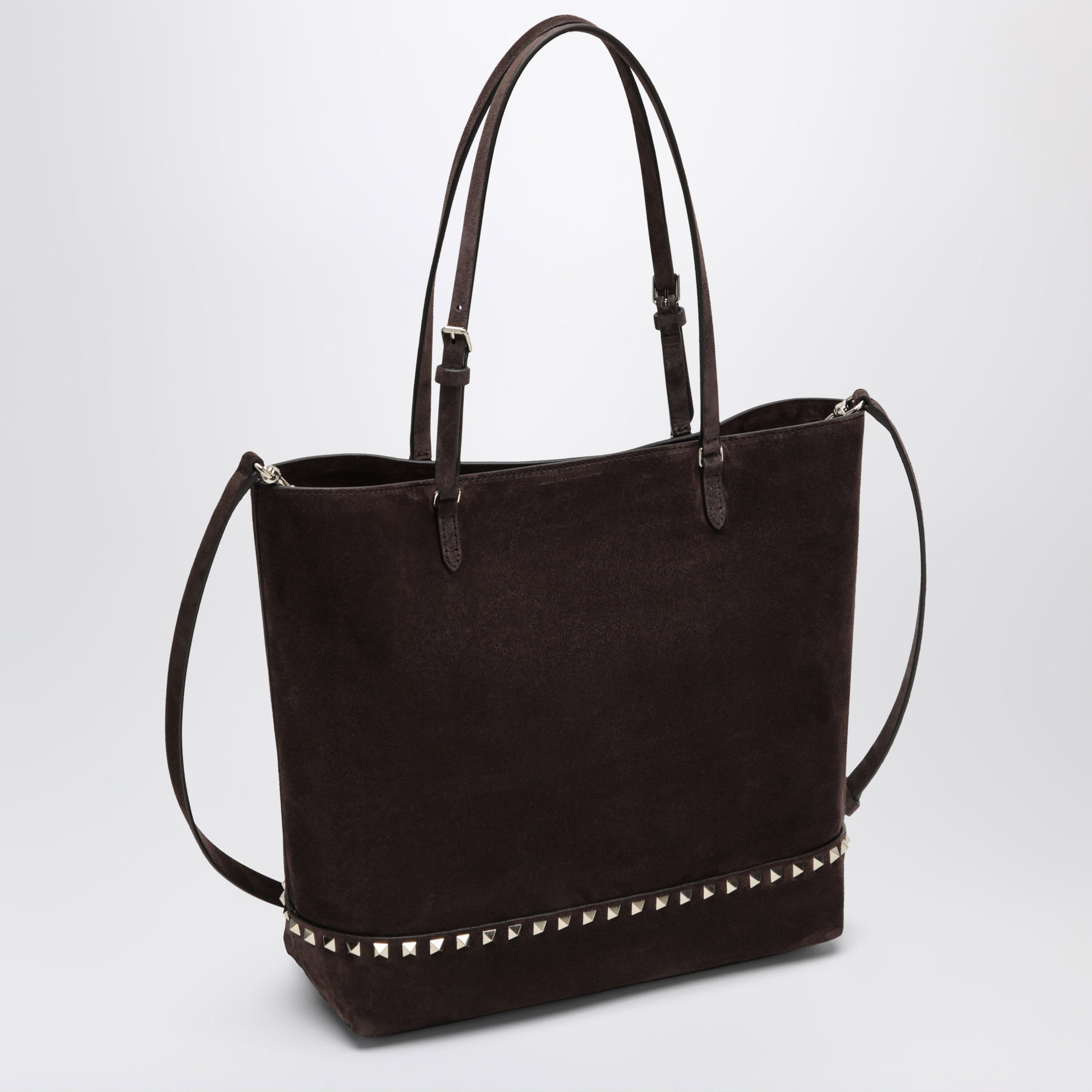 Sac cabas Rockstud moyen en daim marron ébène et noir