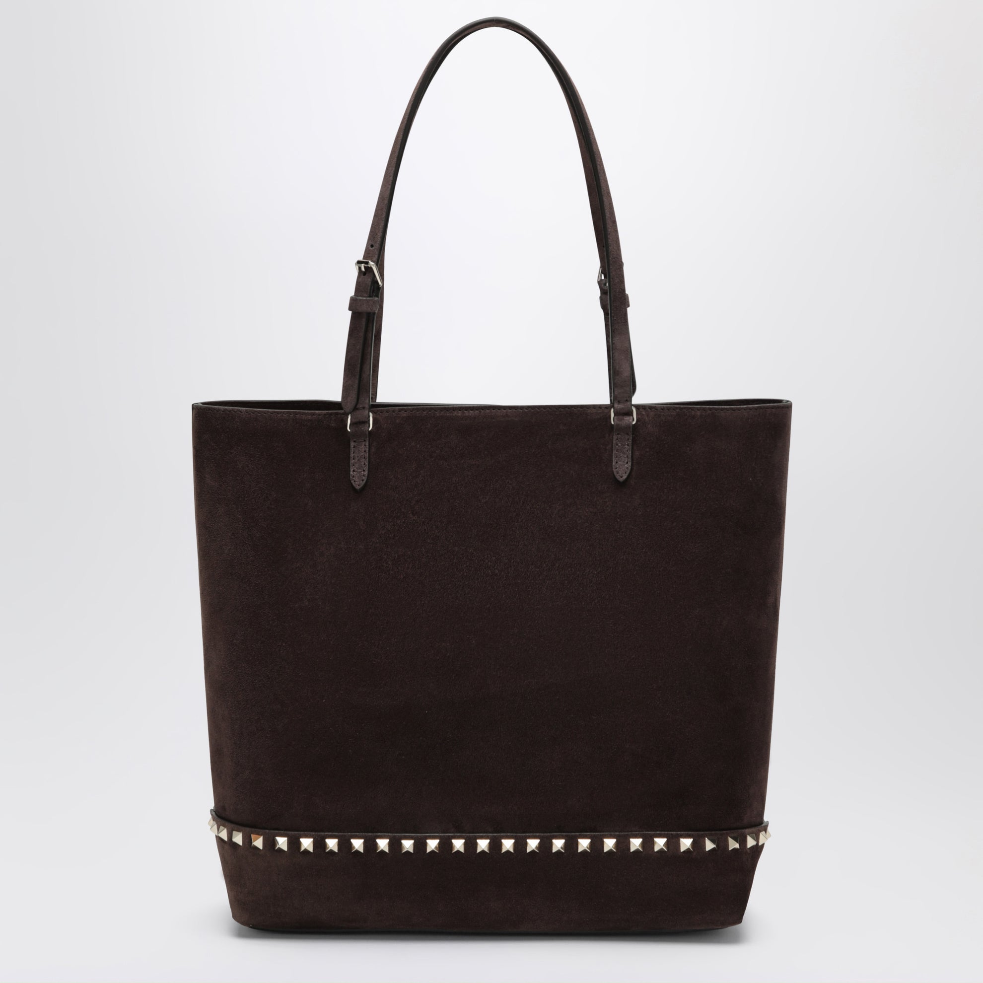 Sac cabas Rockstud moyen en daim marron ébène et noir