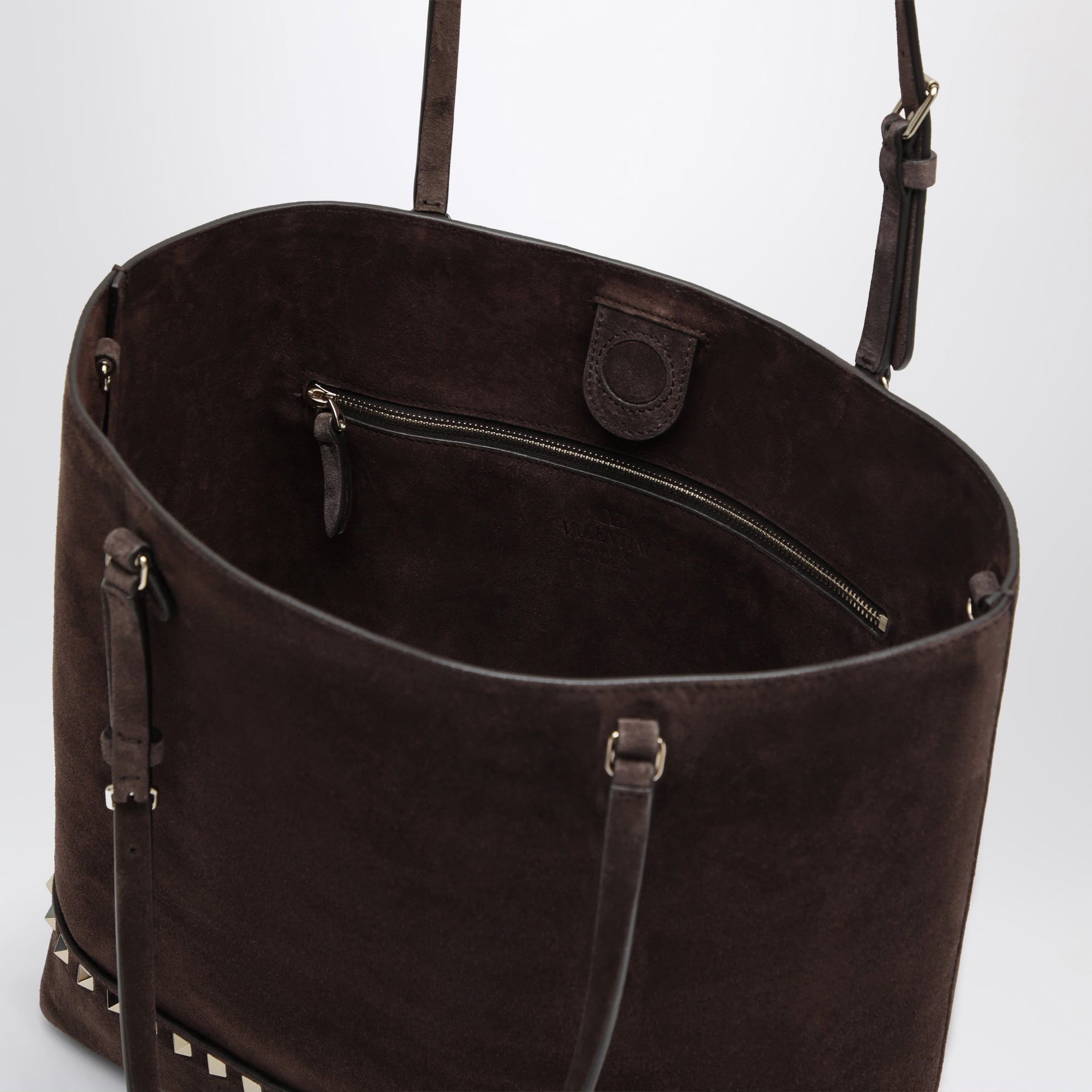 Sac cabas Rockstud moyen en daim marron ébène et noir