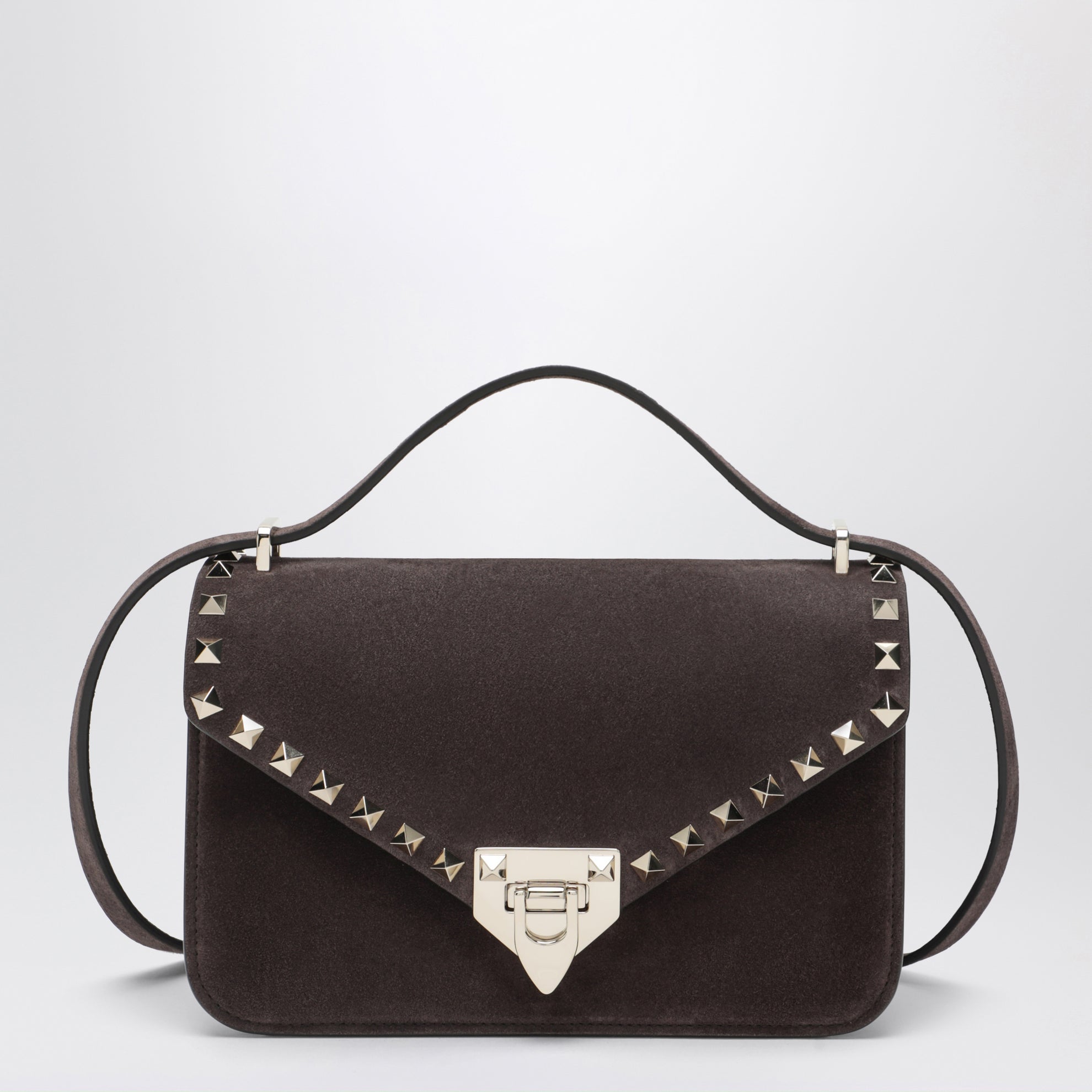 Small Rockstud crossbody bag in ebony brown suede