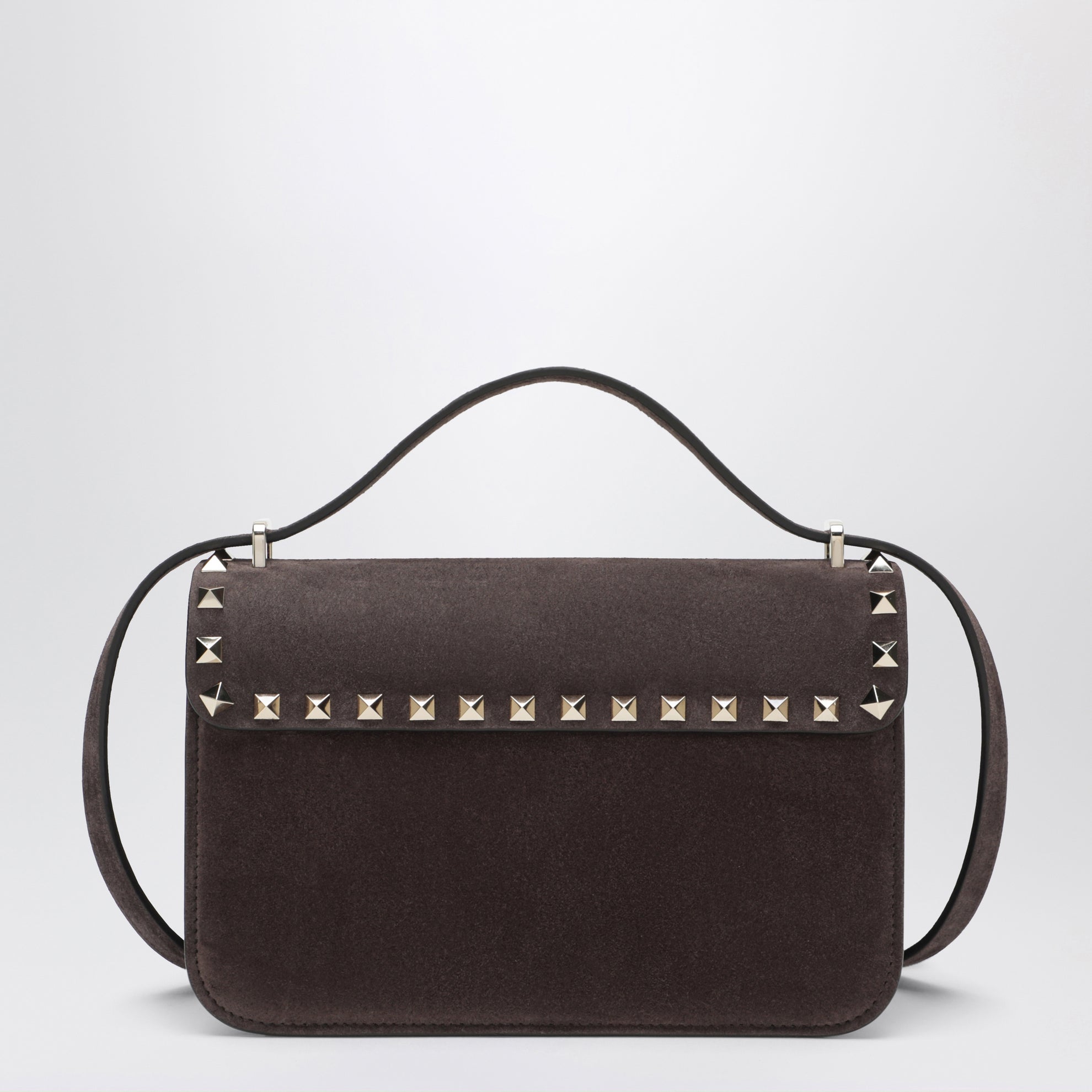 Small Rockstud crossbody bag in ebony brown suede
