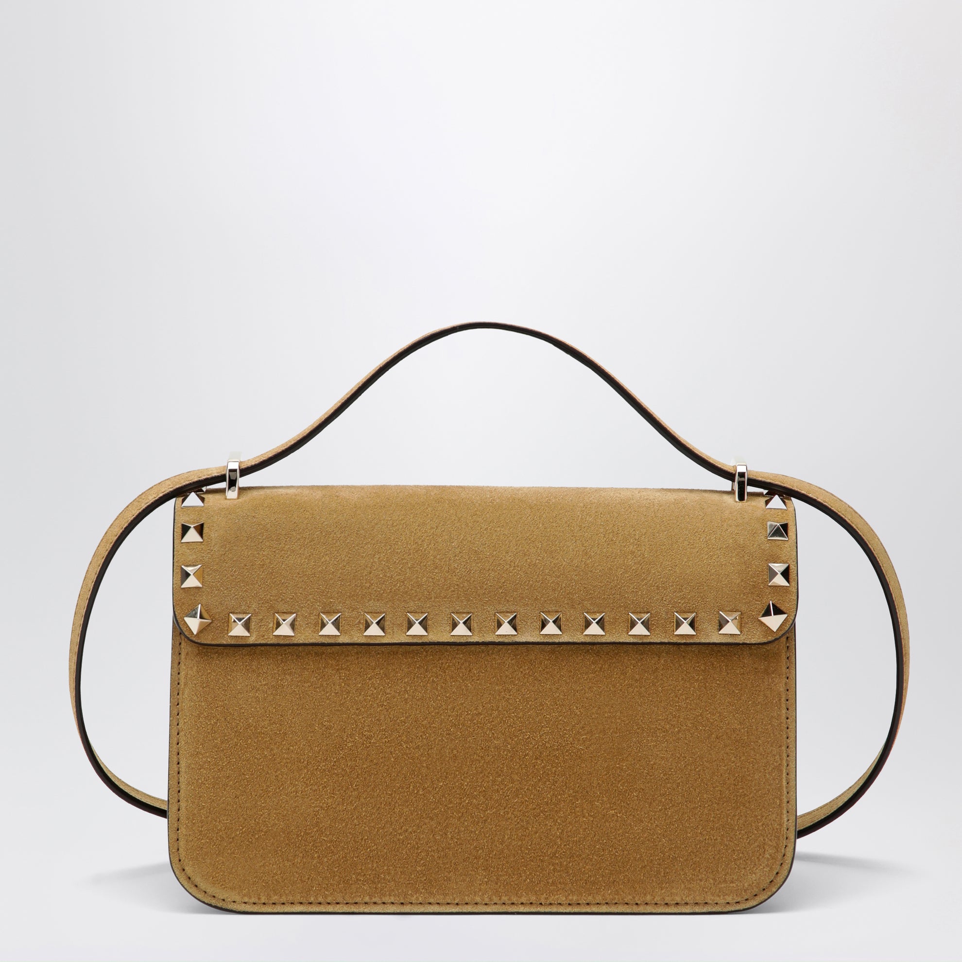 Borsa a tracolla piccola Rockstud havana beige in suede
