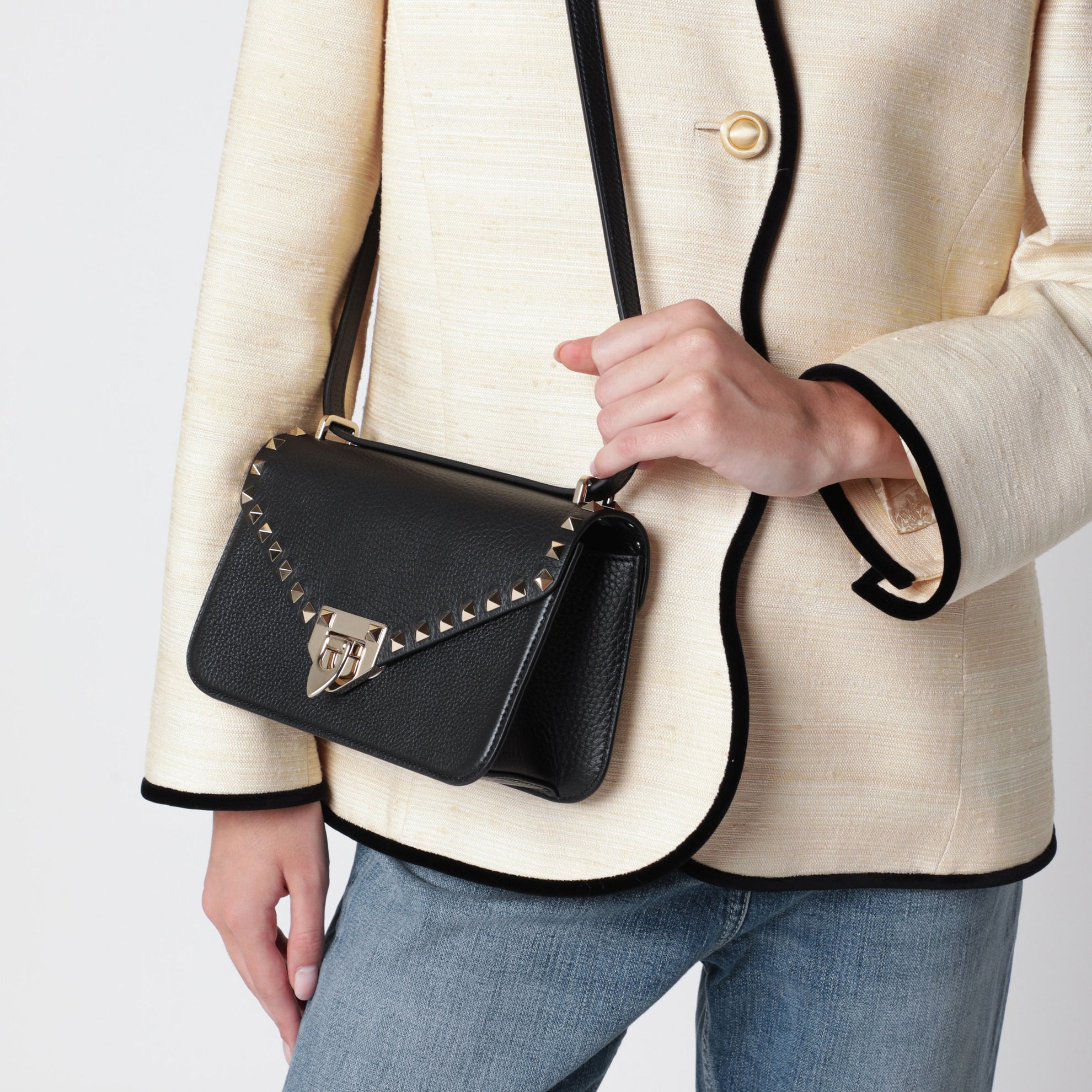 Sac bandoulière Rockstud en cuir de veau