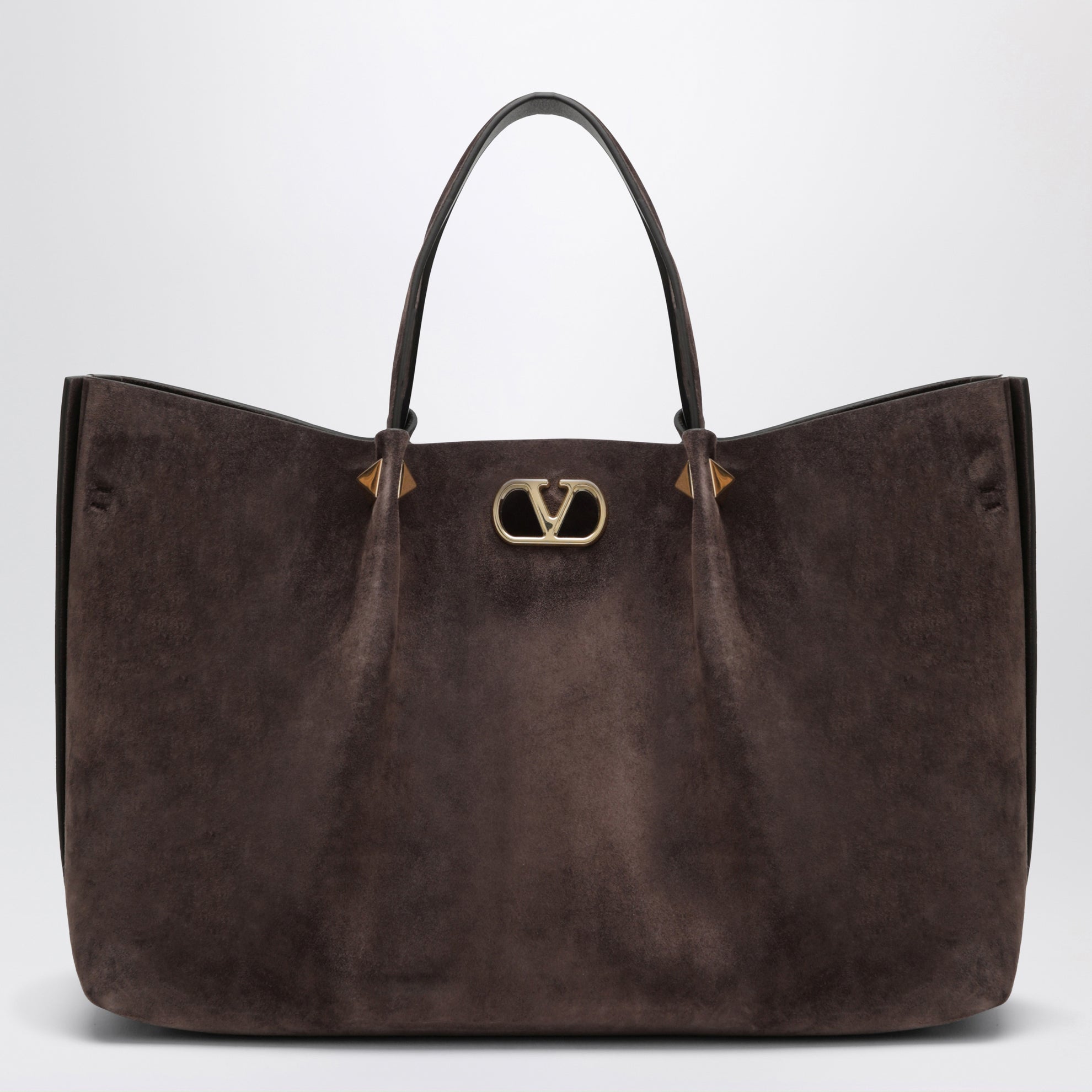 Large Rockstud brown ebony suede shopping bag