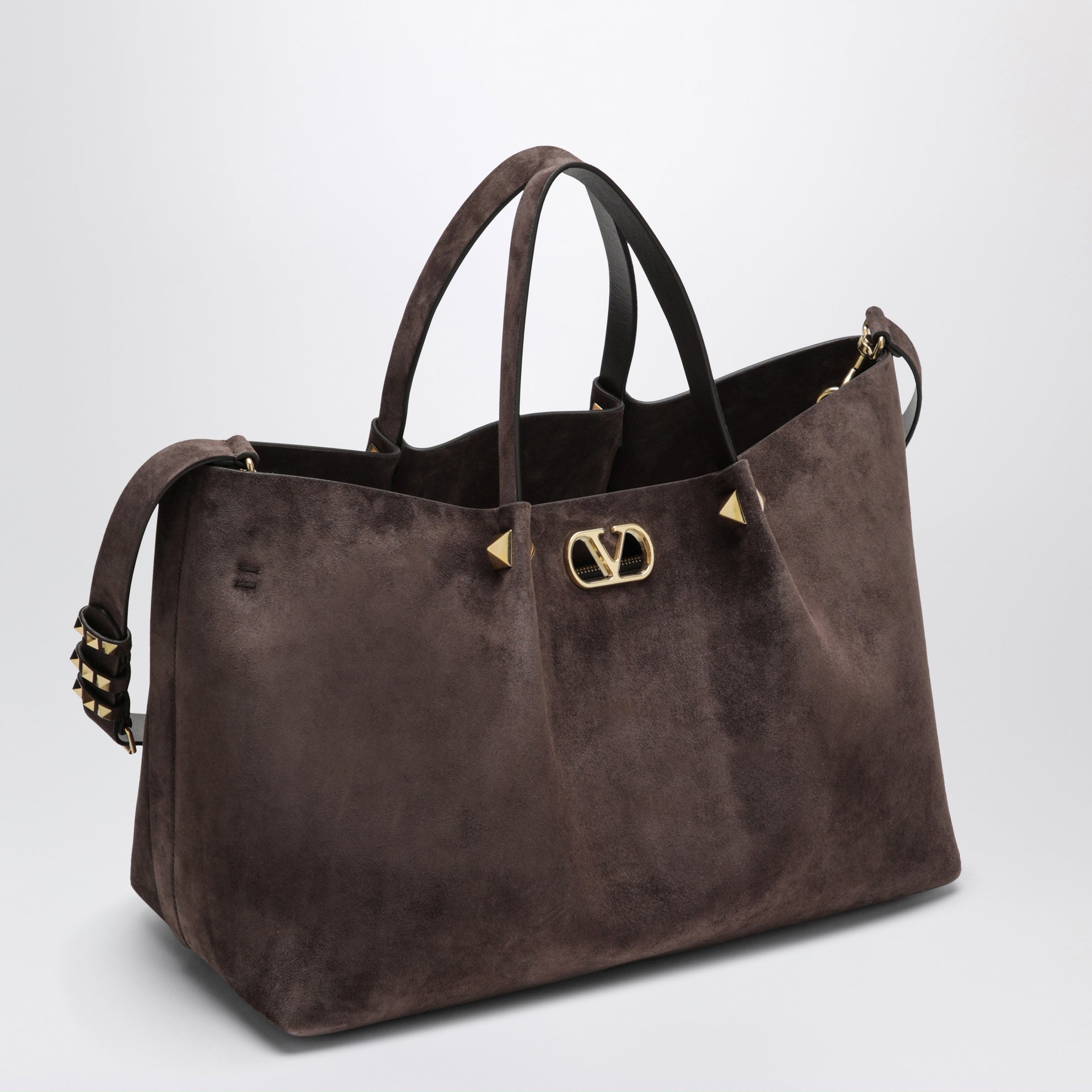 Large Rockstud brown ebony suede shopping bag