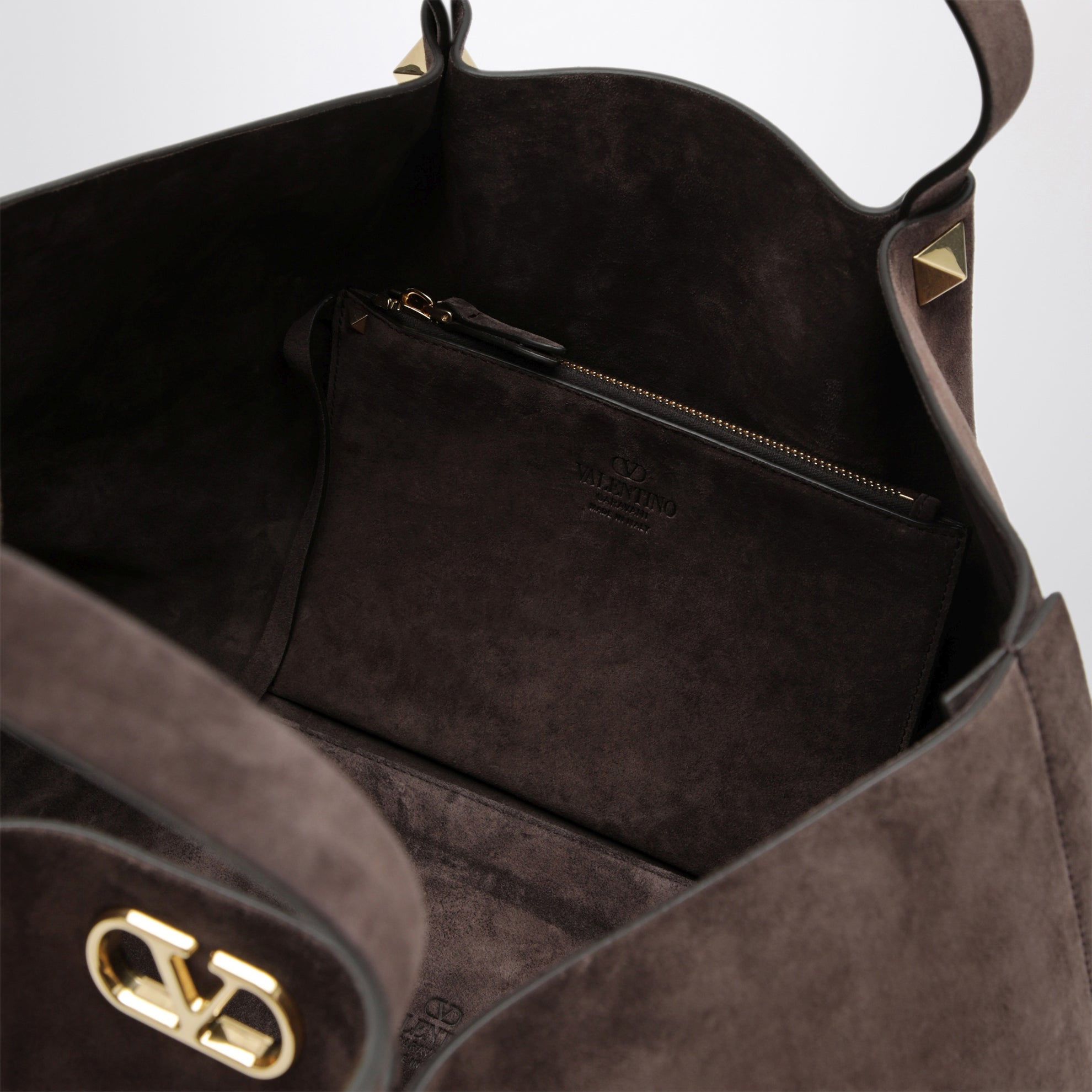 Large Rockstud brown ebony suede shopping bag