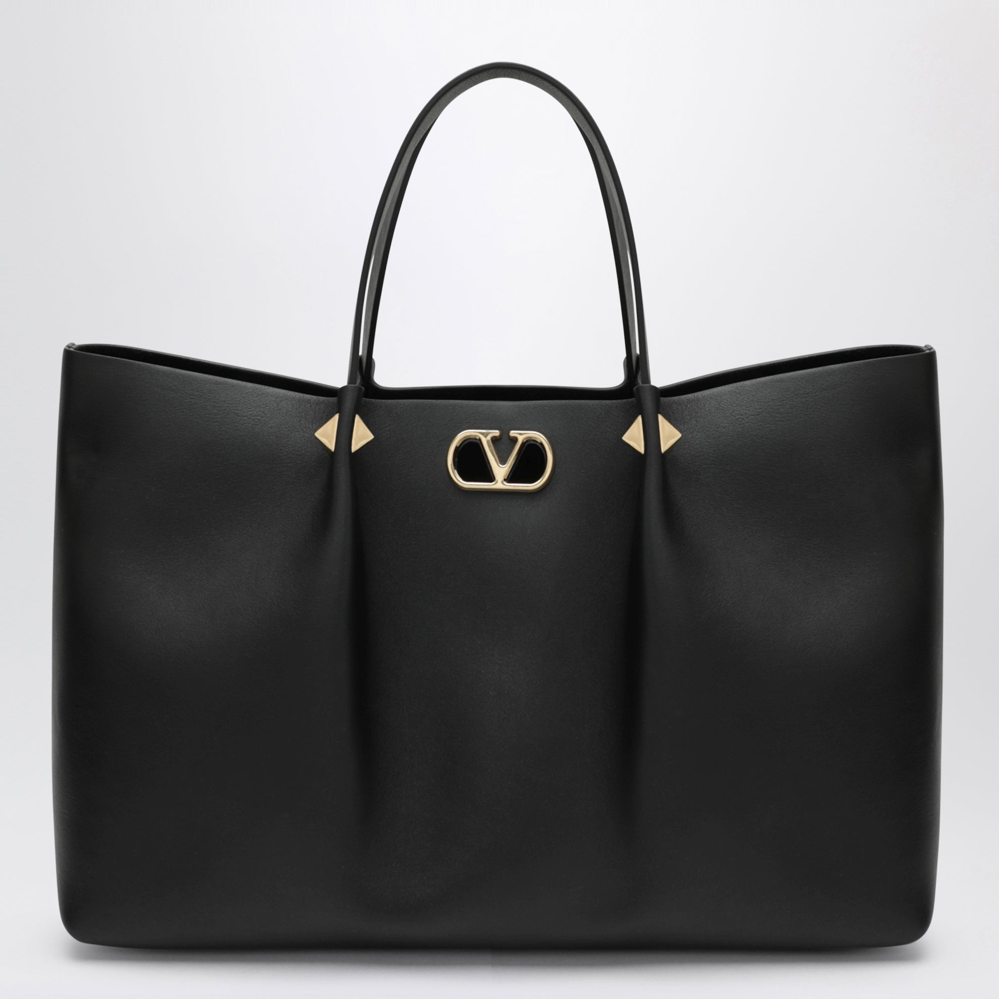 Large Rockstud black leather shopping bag