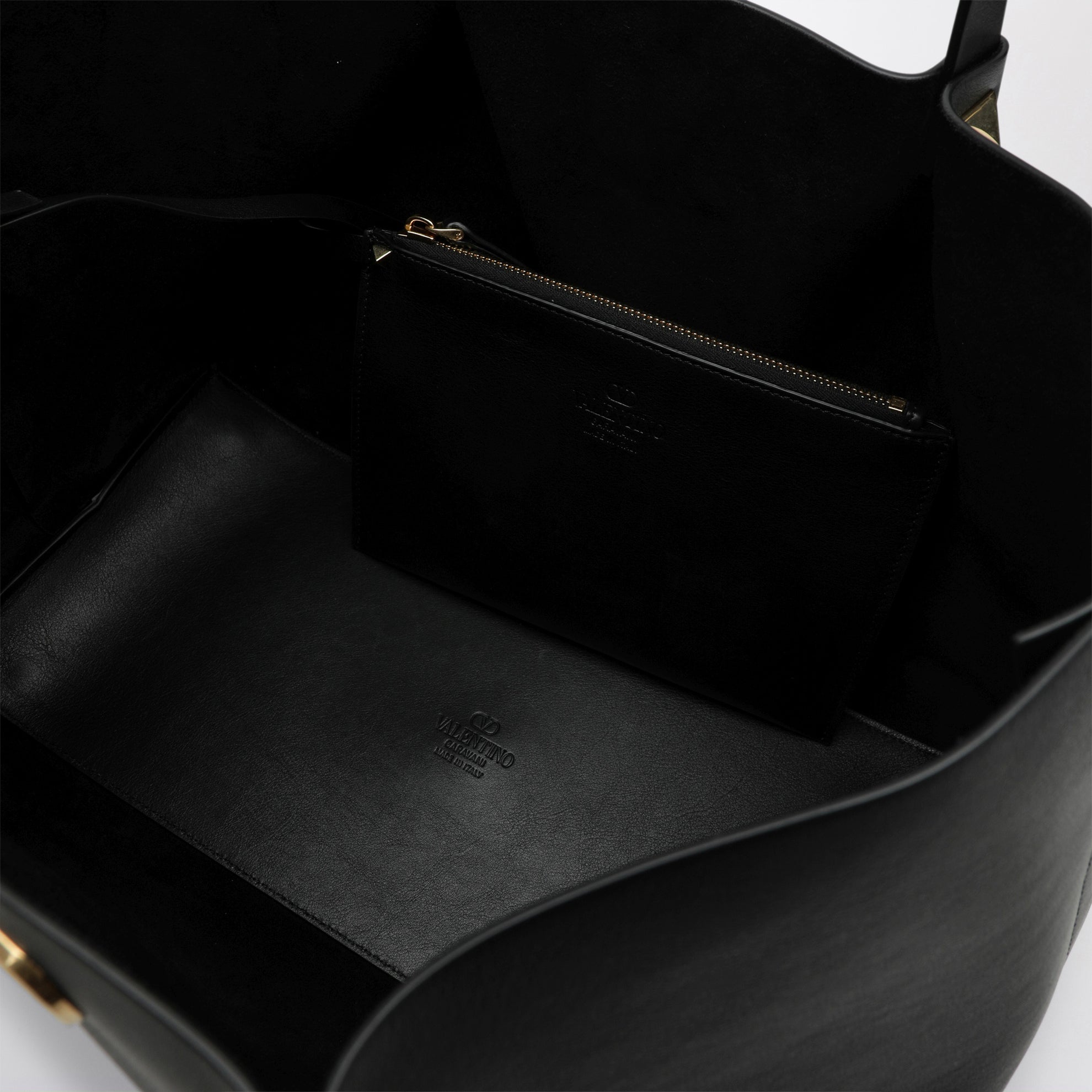 Large Rockstud black leather shopping bag