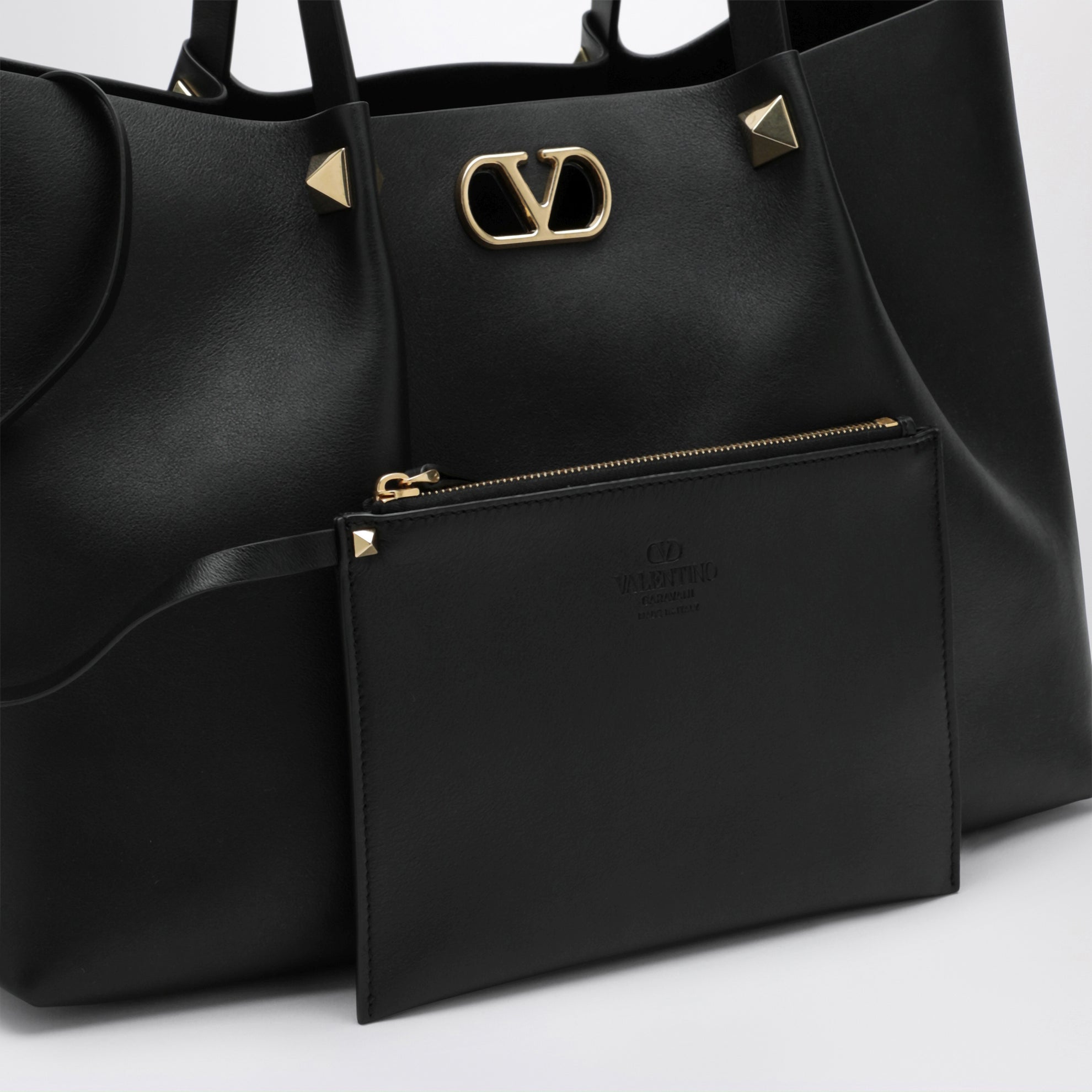 Large Rockstud black leather shopping bag