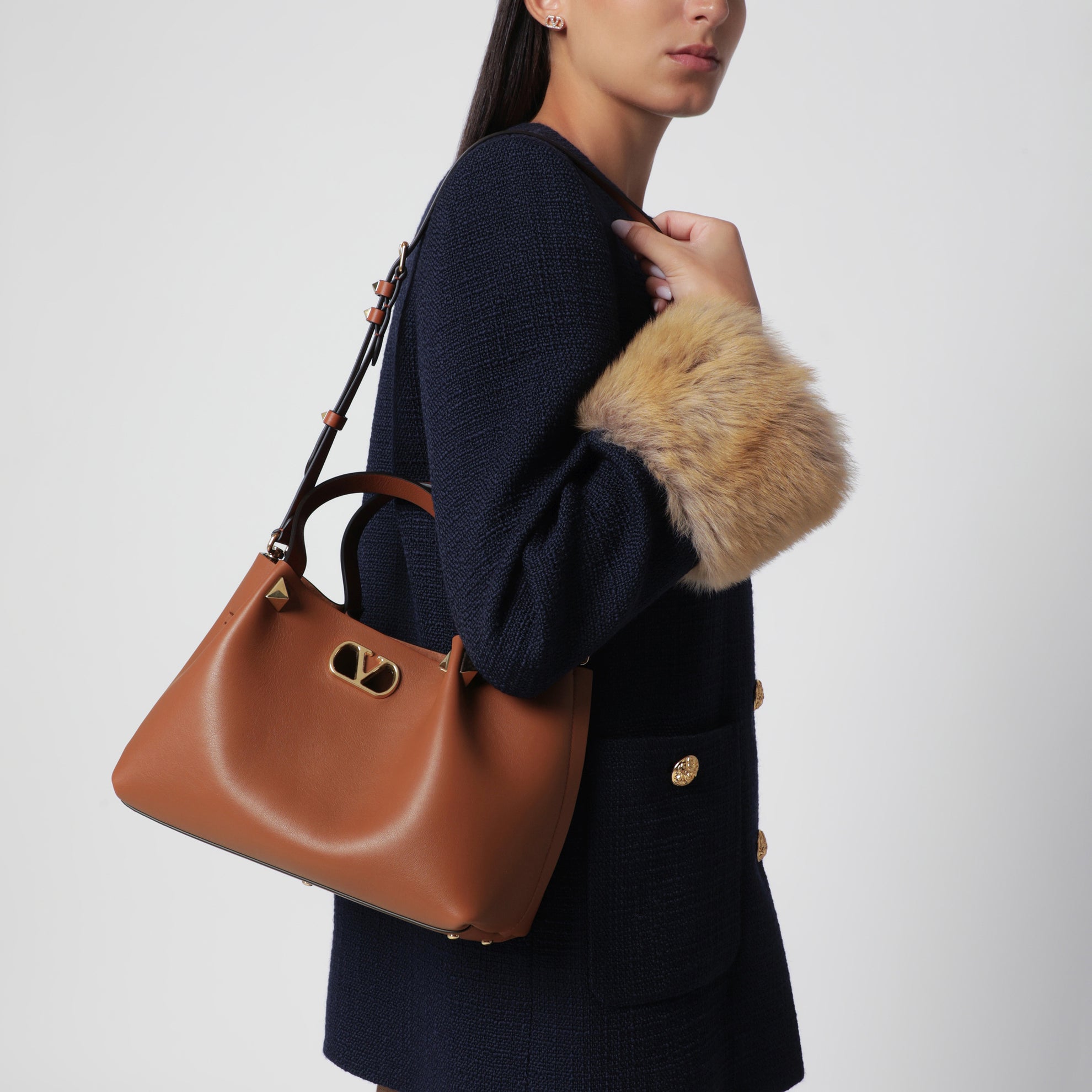 Borsa shopping piccola VLogo Signature marrone chiara