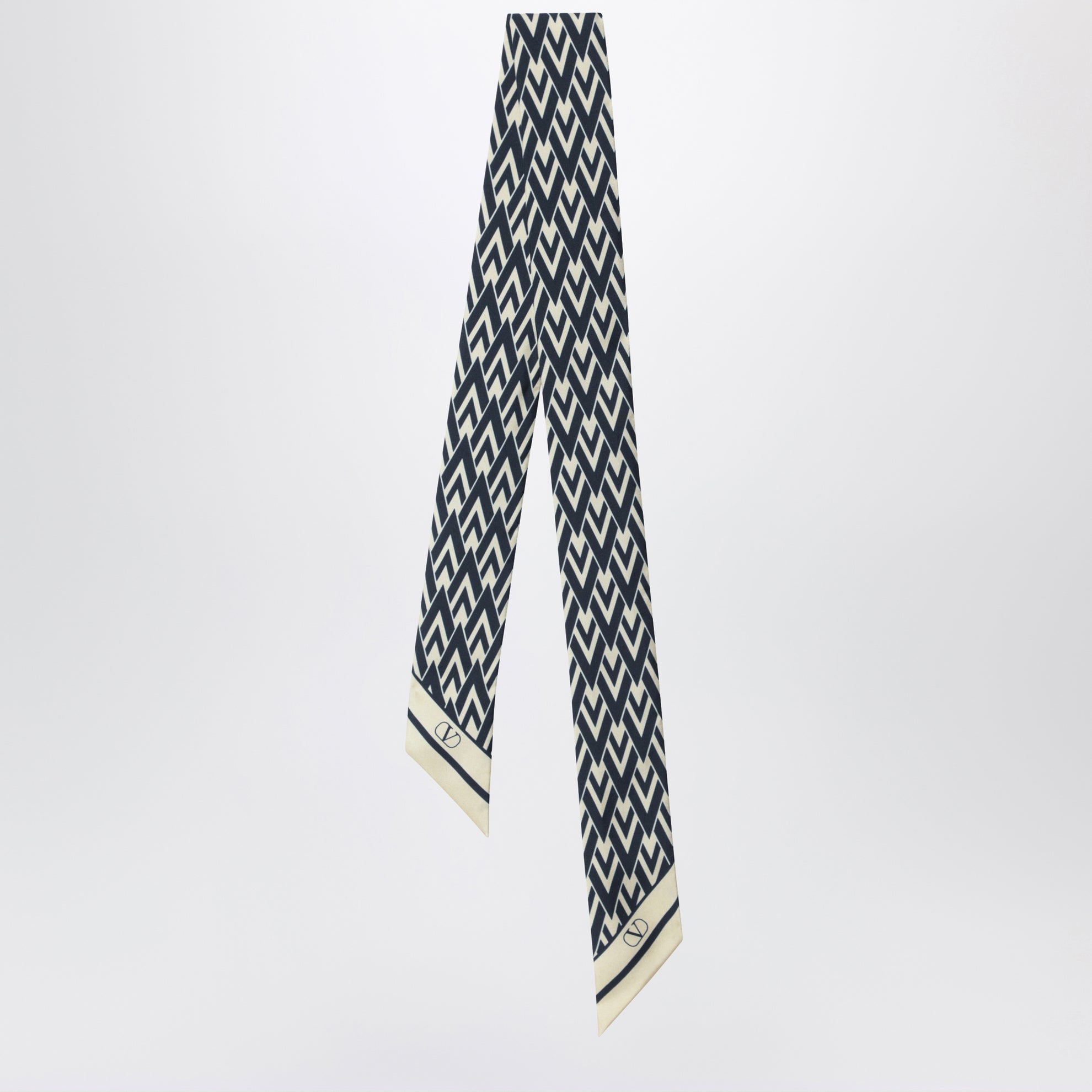 Foulard bandeau Tout La V en soie ivoire / bleu