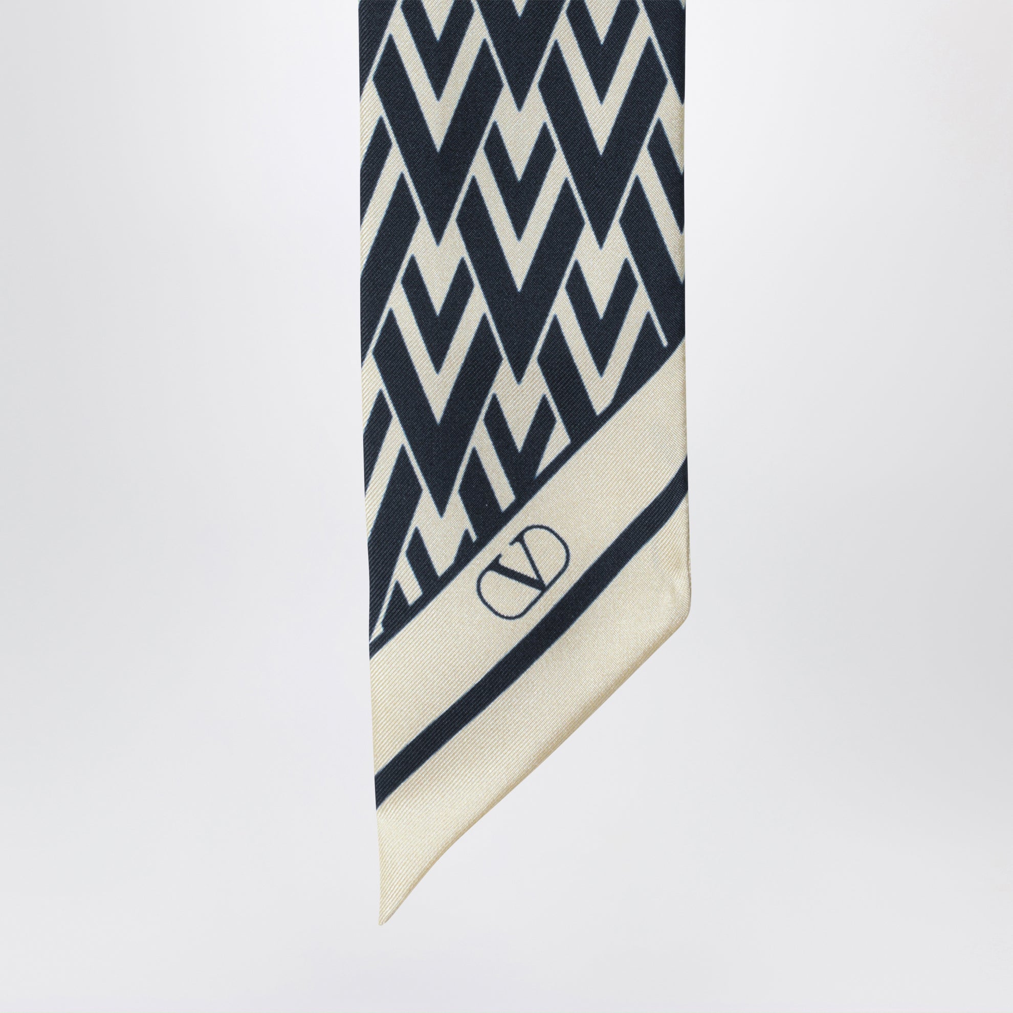 Foulard bandeau Tout La V en soie ivoire / bleu