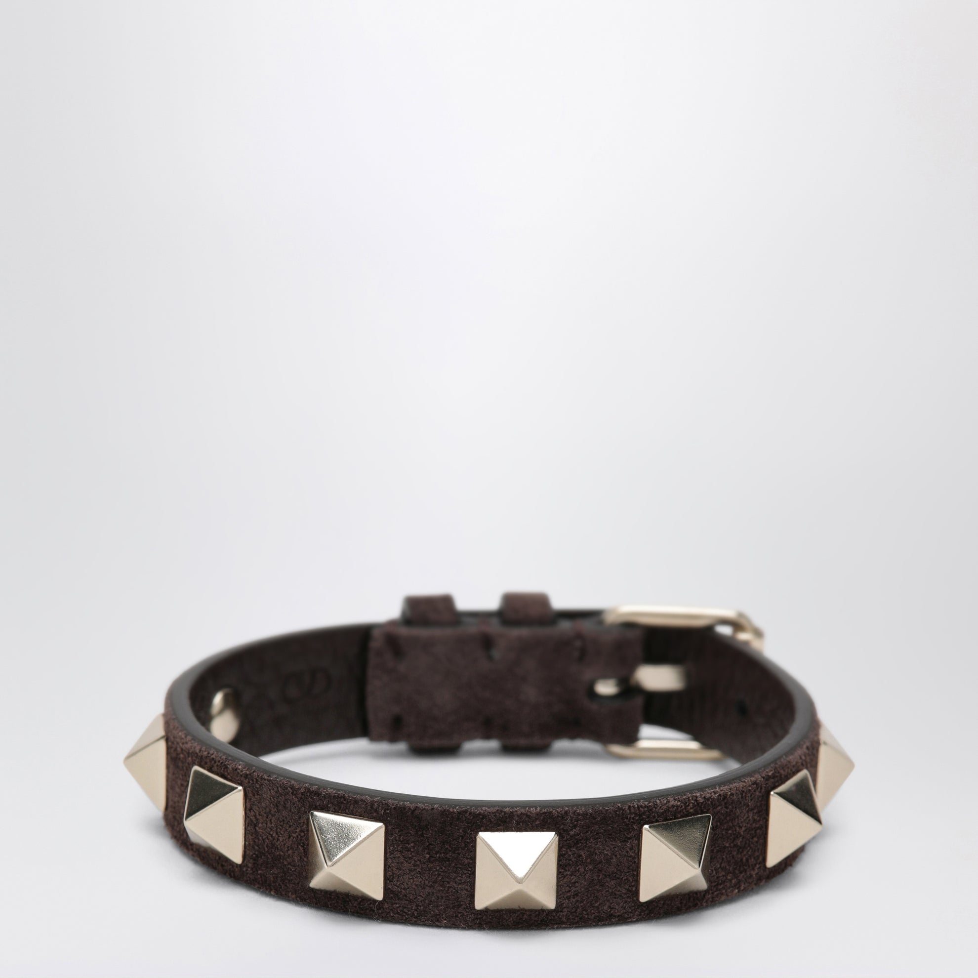 Bracciale Rockstud in pelle scamosciata marrone ebano