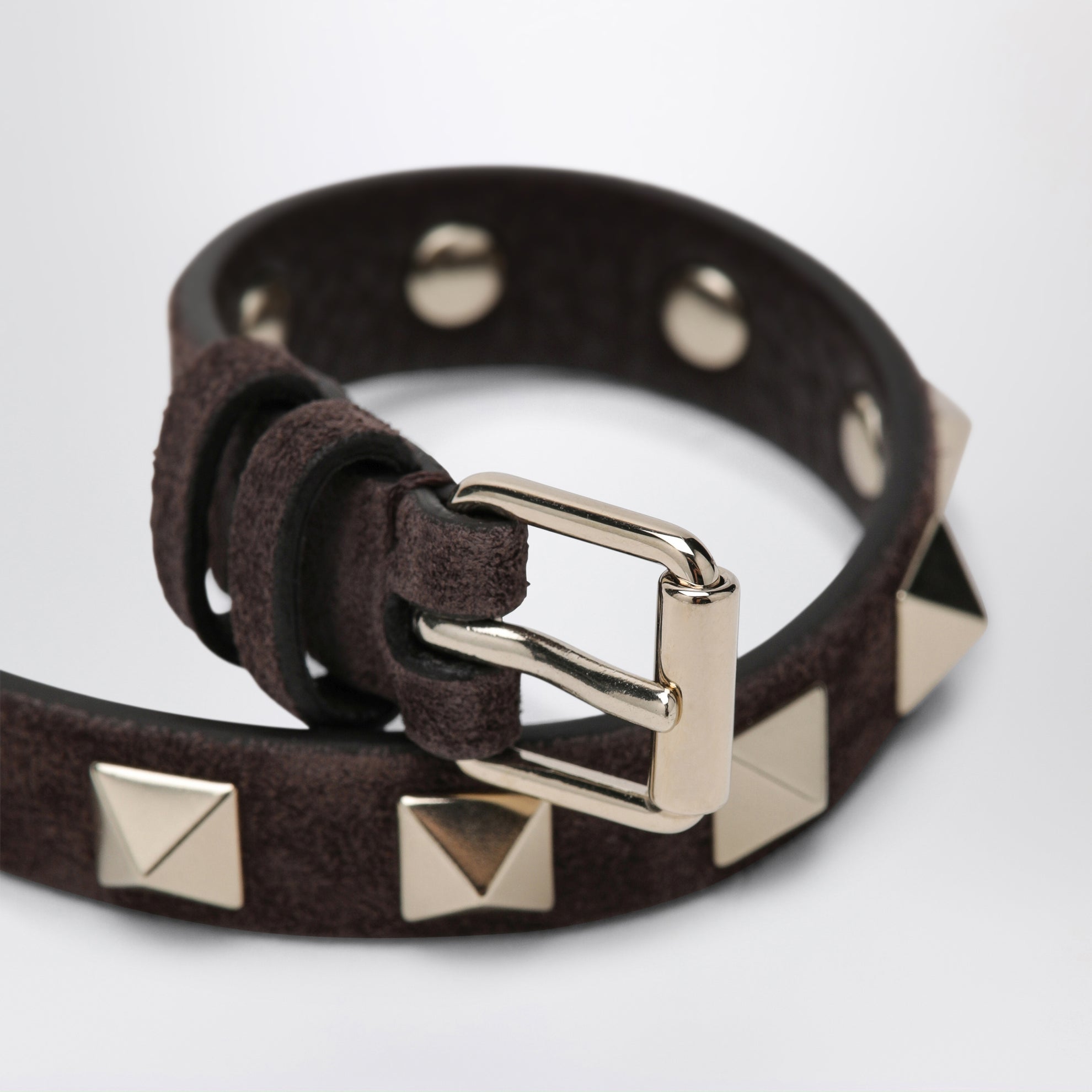 Bracciale Rockstud in pelle scamosciata marrone ebano