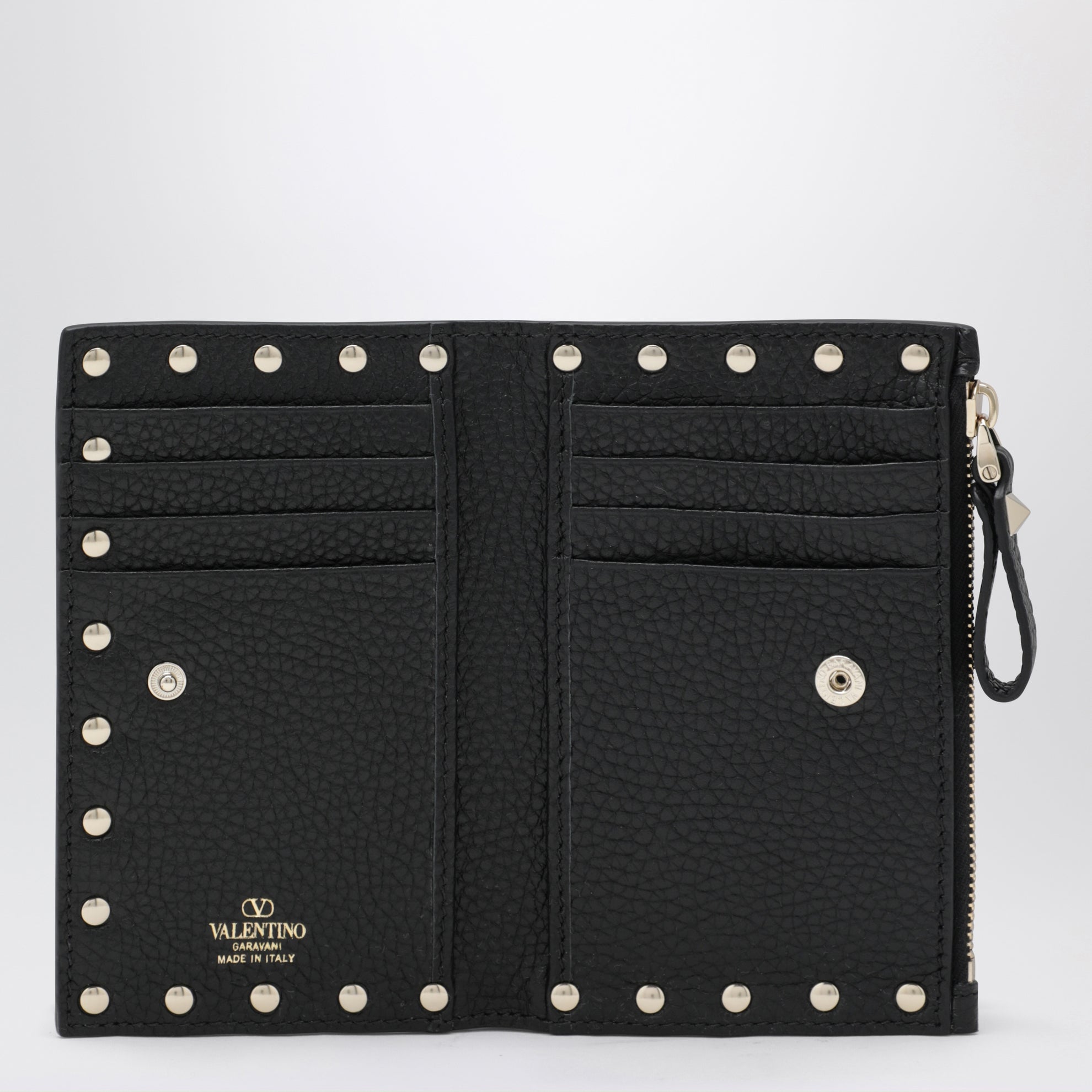 Porte-cartes zippé Rockstud en cuir noir