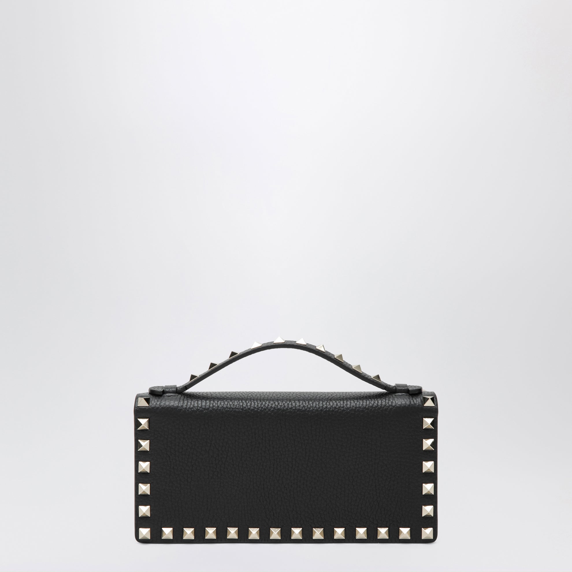 Black Rockstud Leather Wallet with Chain
