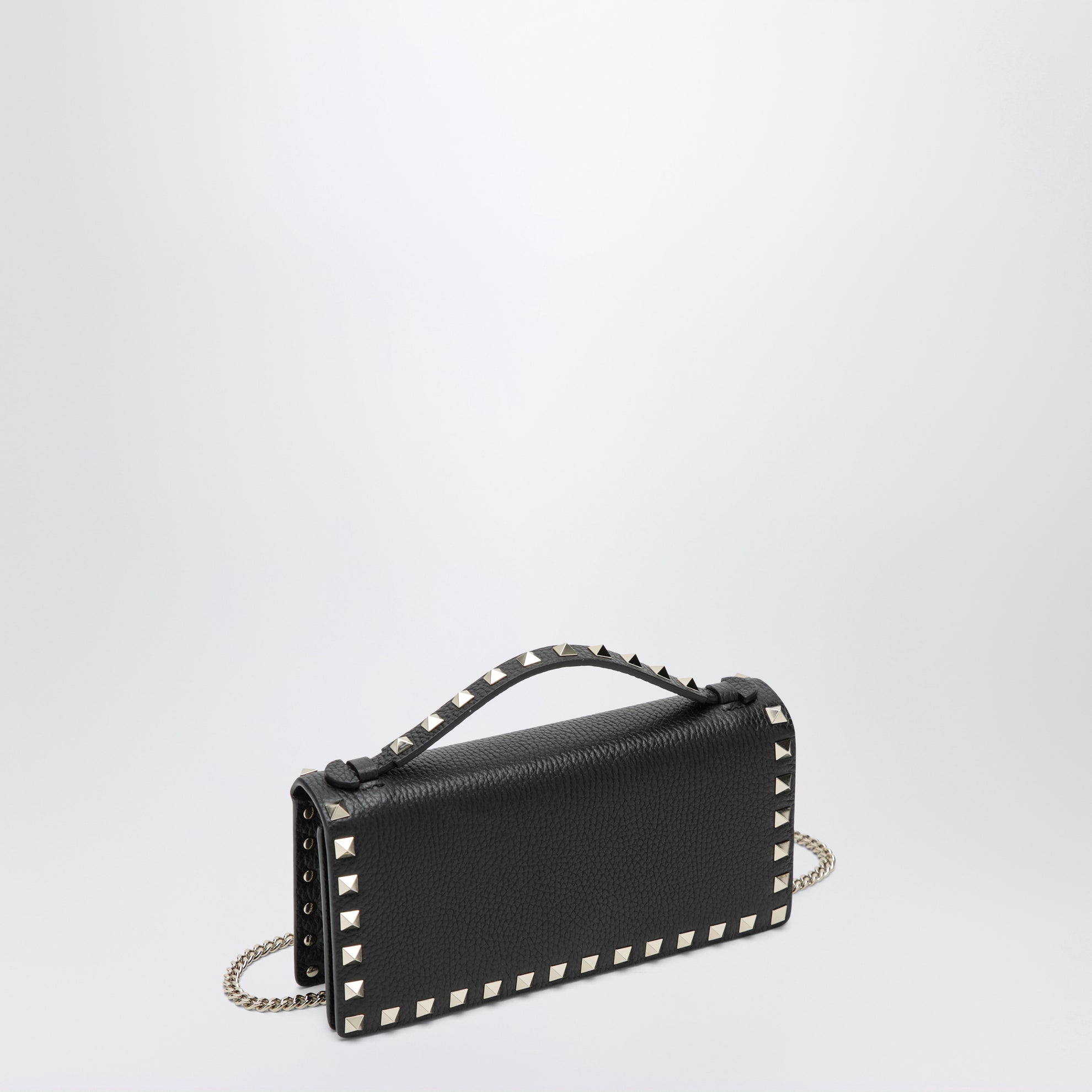 Black Rockstud Leather Wallet with Chain