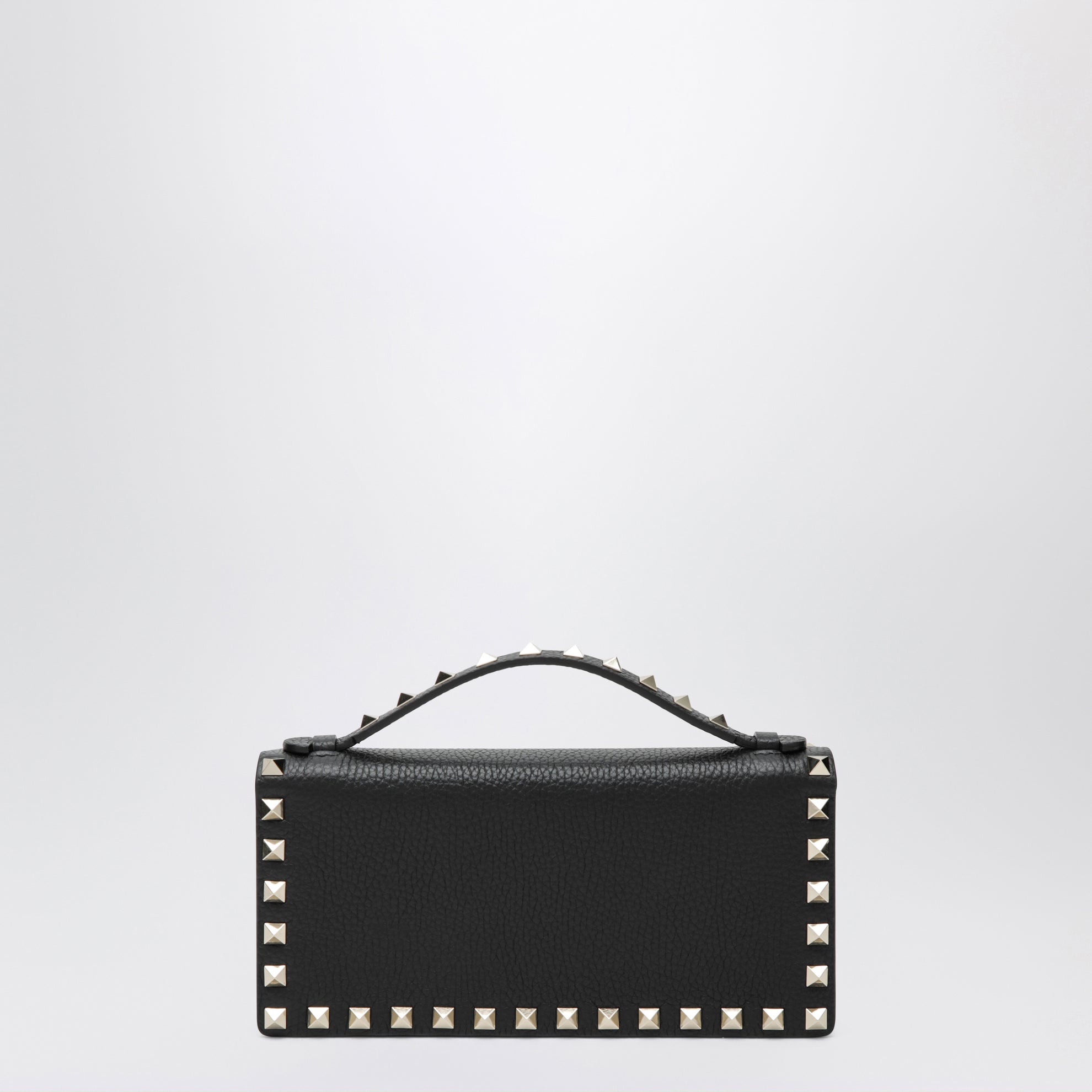 Black Rockstud Leather Wallet with Chain
