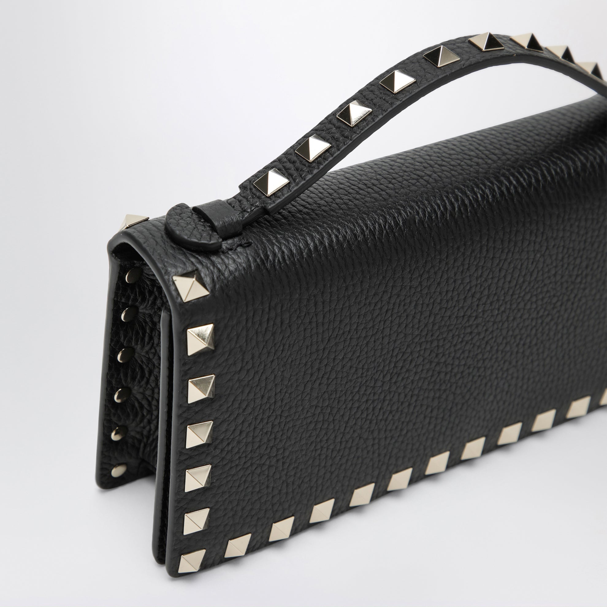 Black Rockstud Leather Wallet with Chain