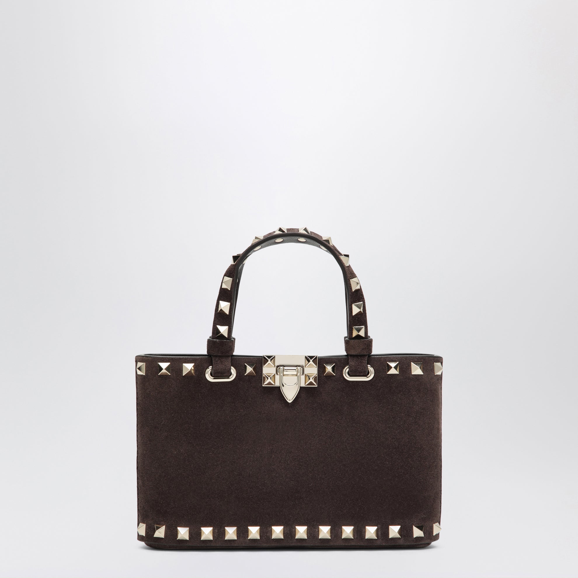 Mini borsa shopping Rockstud marrone in suede