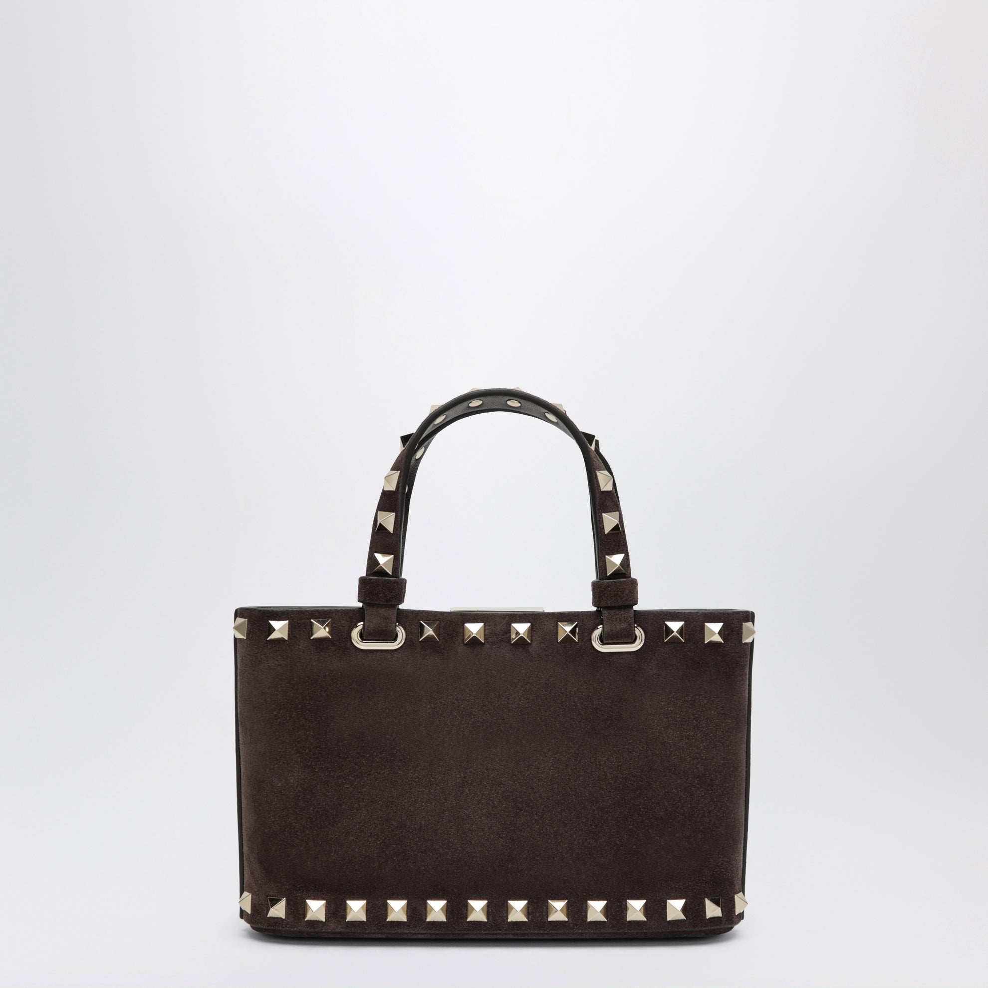 Mini borsa shopping Rockstud marrone in suede