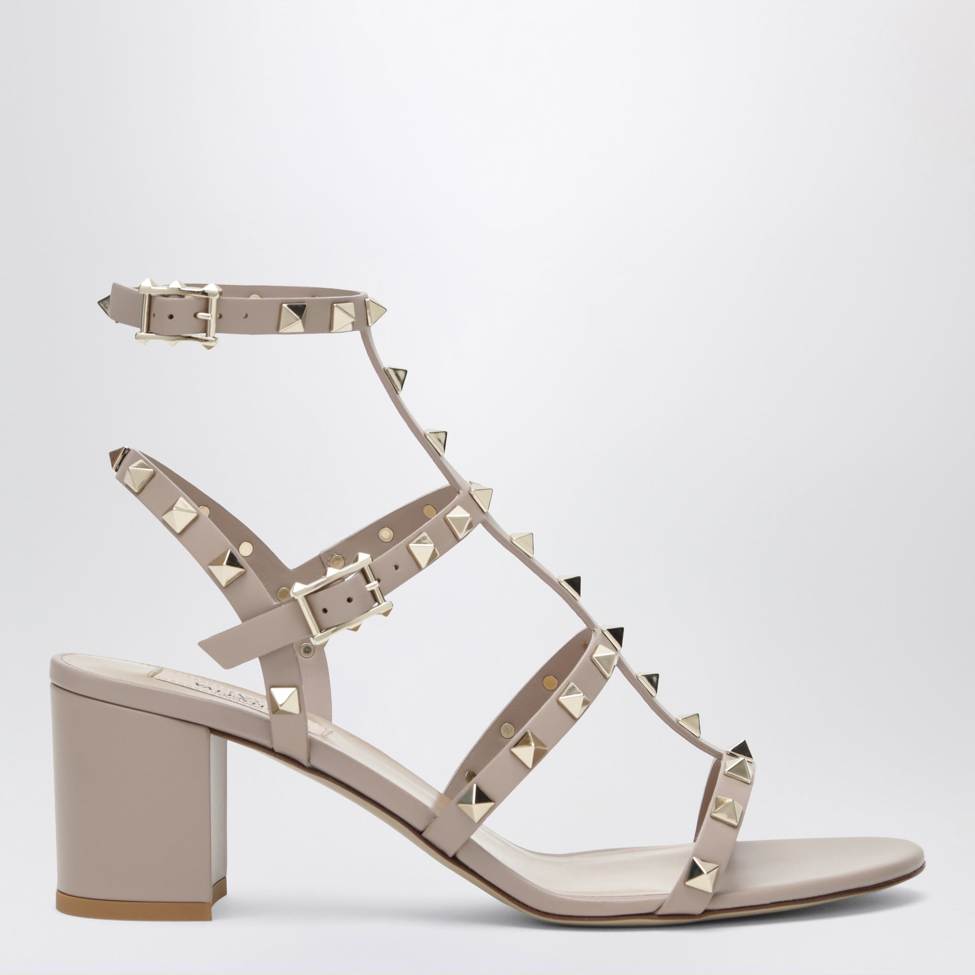 Rockstud sandals with blush-colored straps