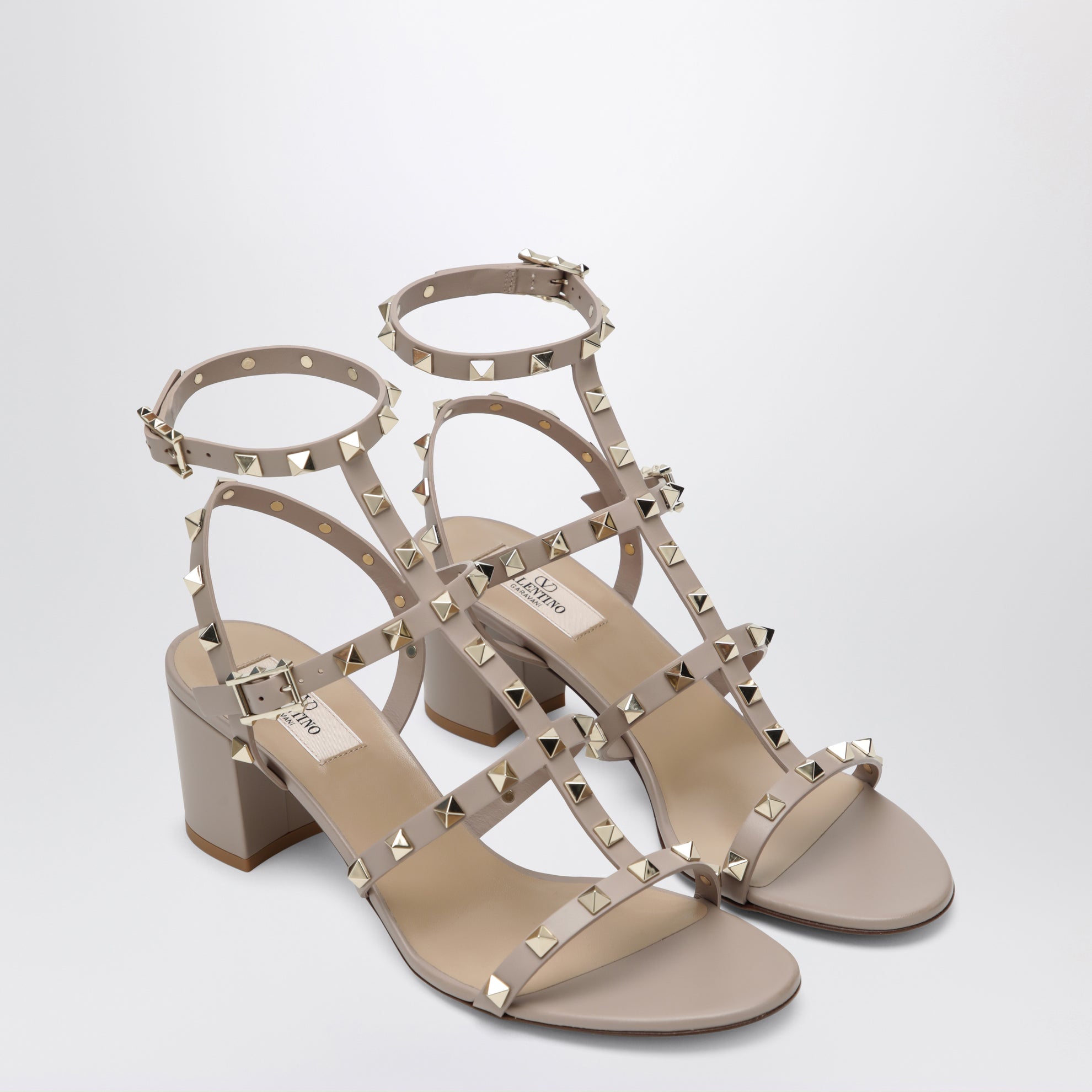 Rockstud sandals with blush-colored straps