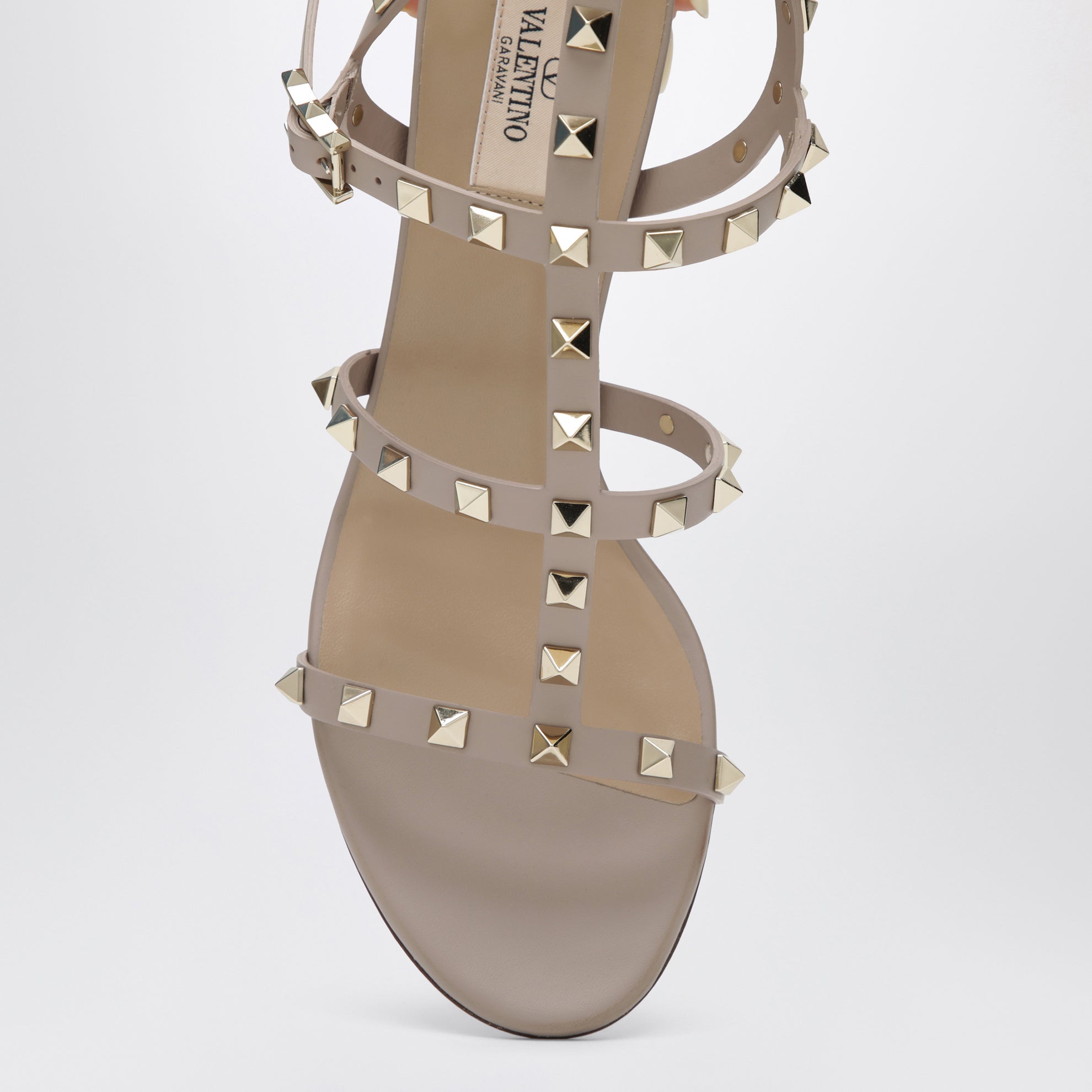 Rockstud sandals with blush-colored straps