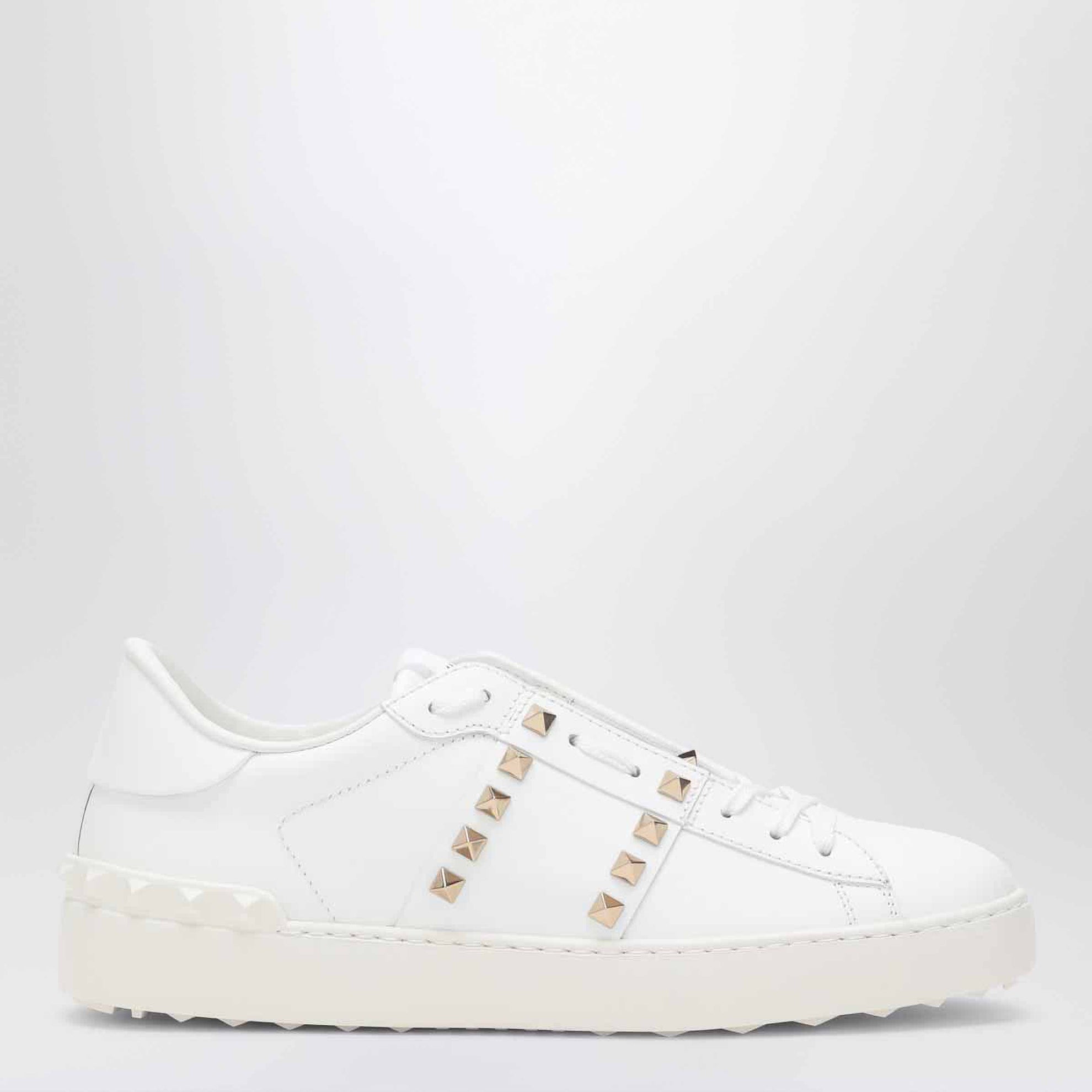 Porte-cartes zippé Rockstud en cuir blanc