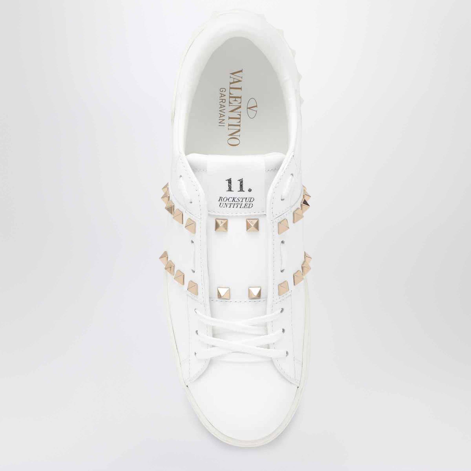 Porte-cartes zippé Rockstud en cuir blanc