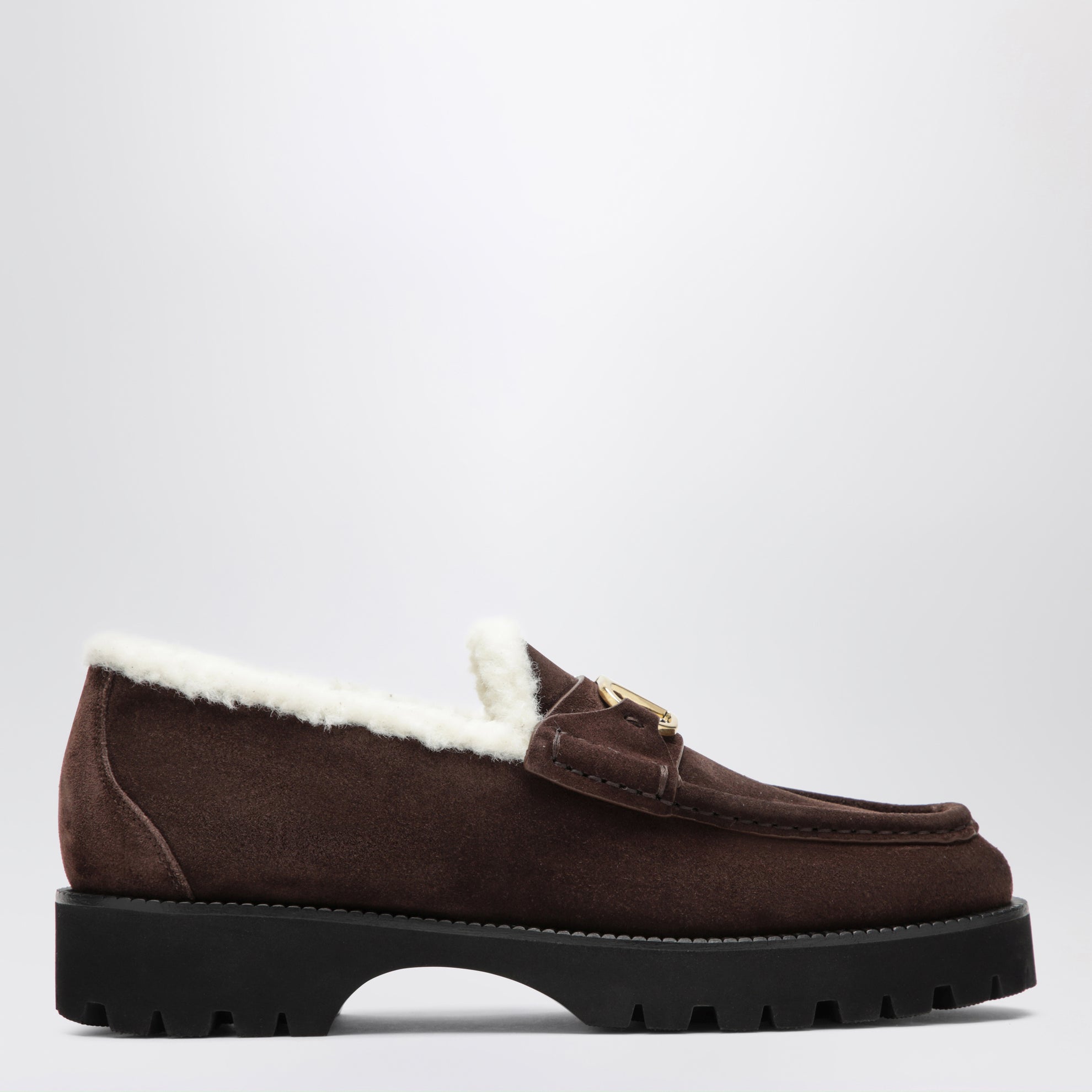 Mocassini VLogo marroni in suede con shearling