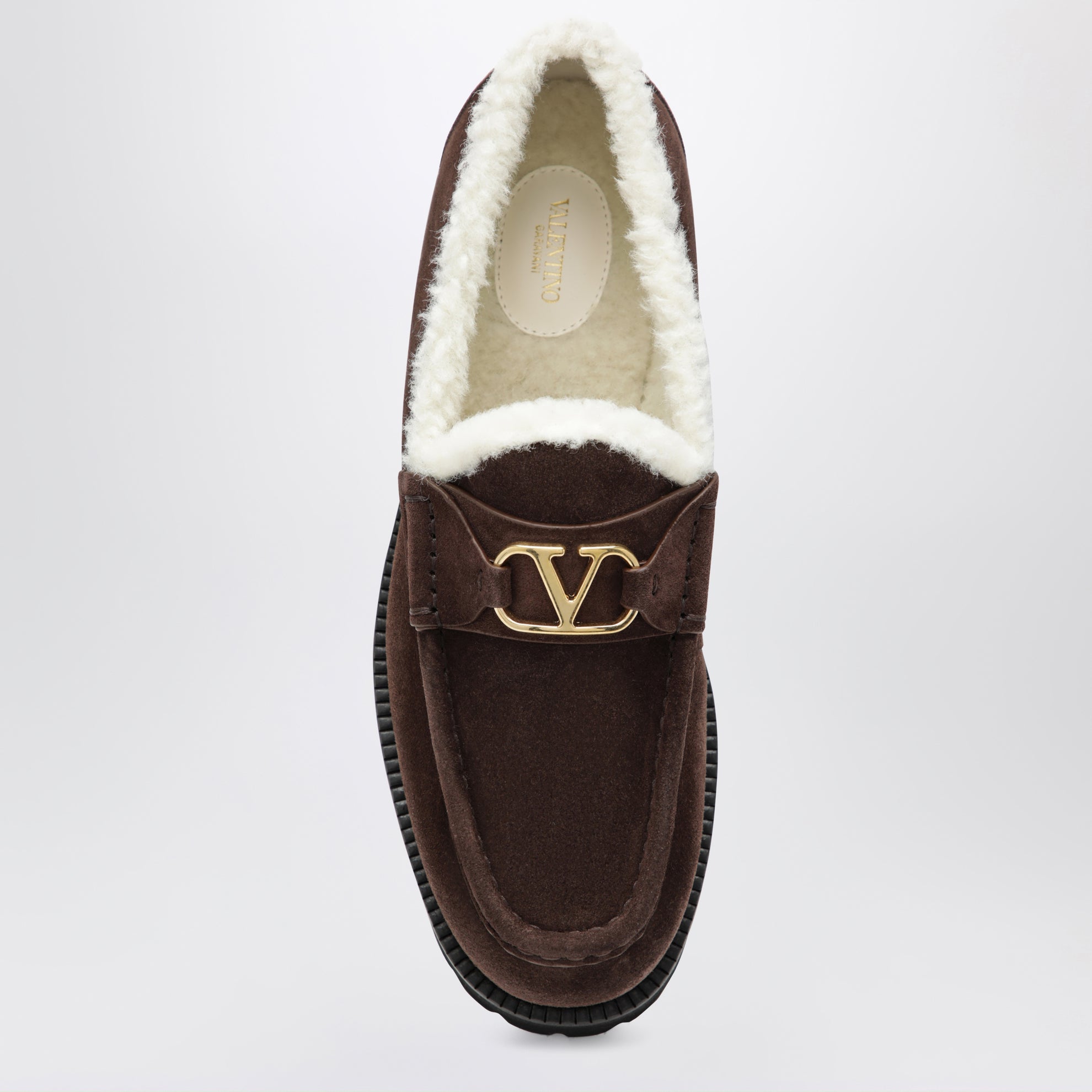Mocassini VLogo marroni in suede con shearling