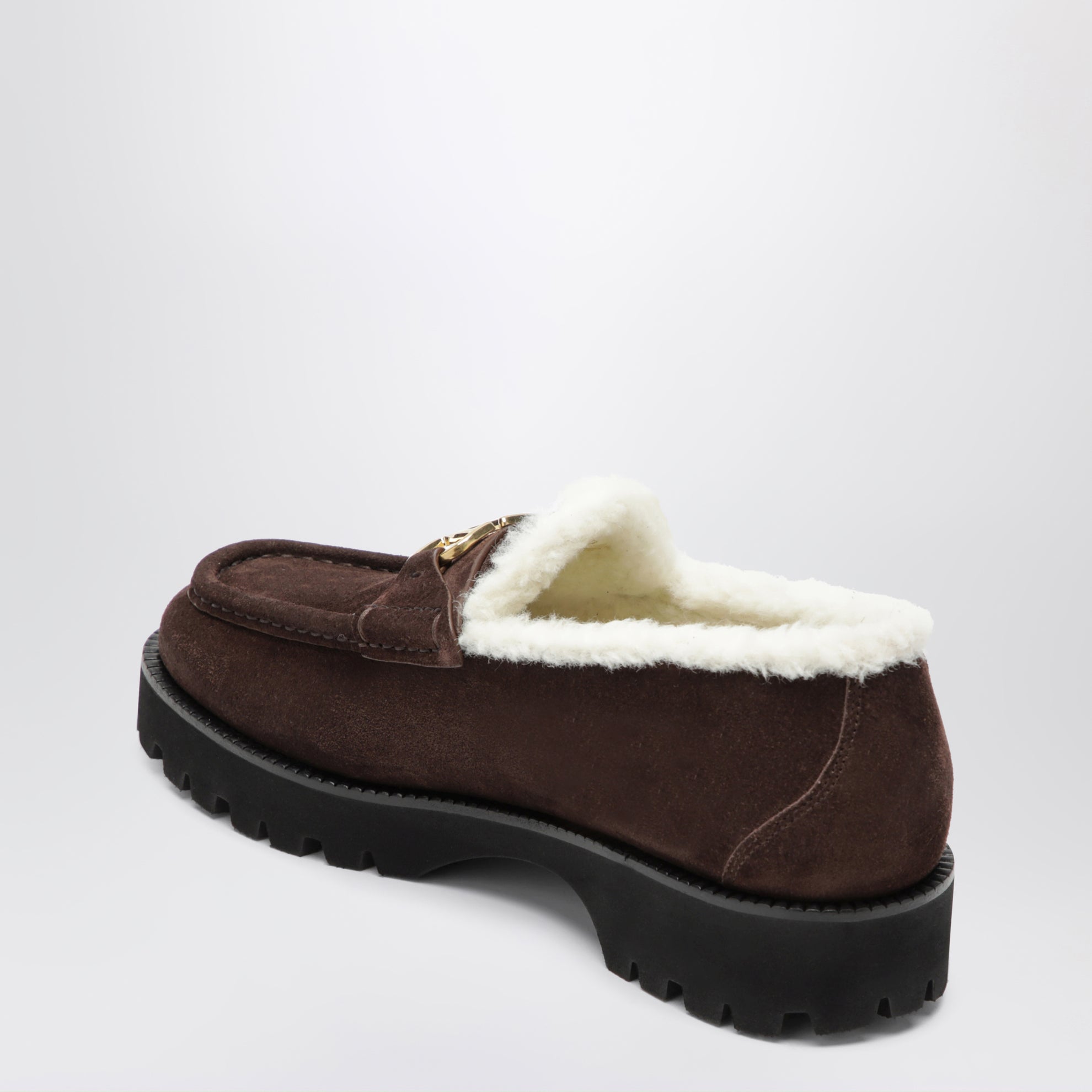 Mocassini VLogo marroni in suede con shearling