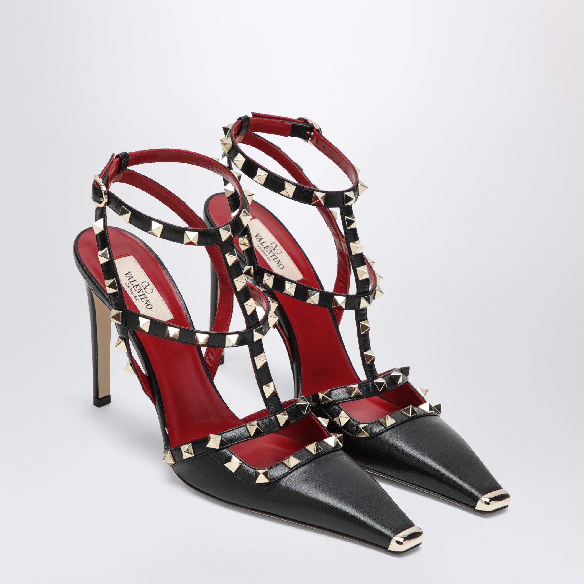 Rockstud Black Leather Slingback Heels