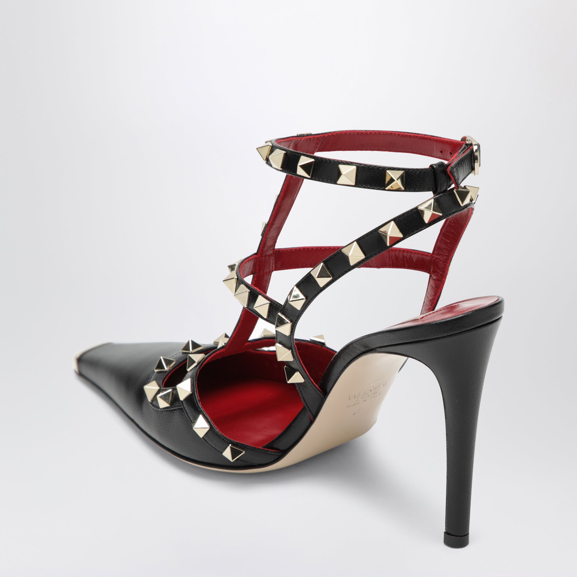 Rockstud Black Leather Slingback Heels