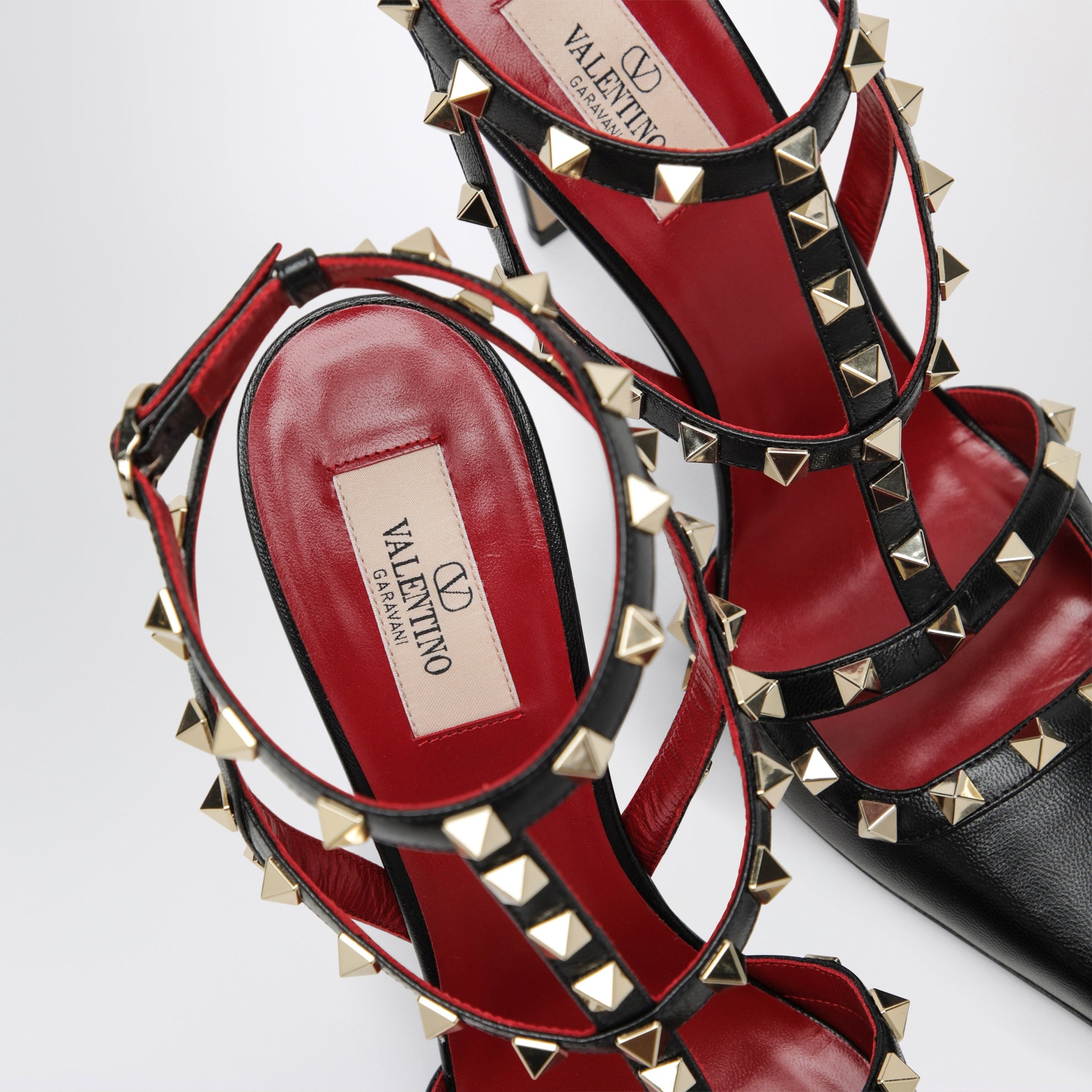 Rockstud Black Leather Slingback Heels