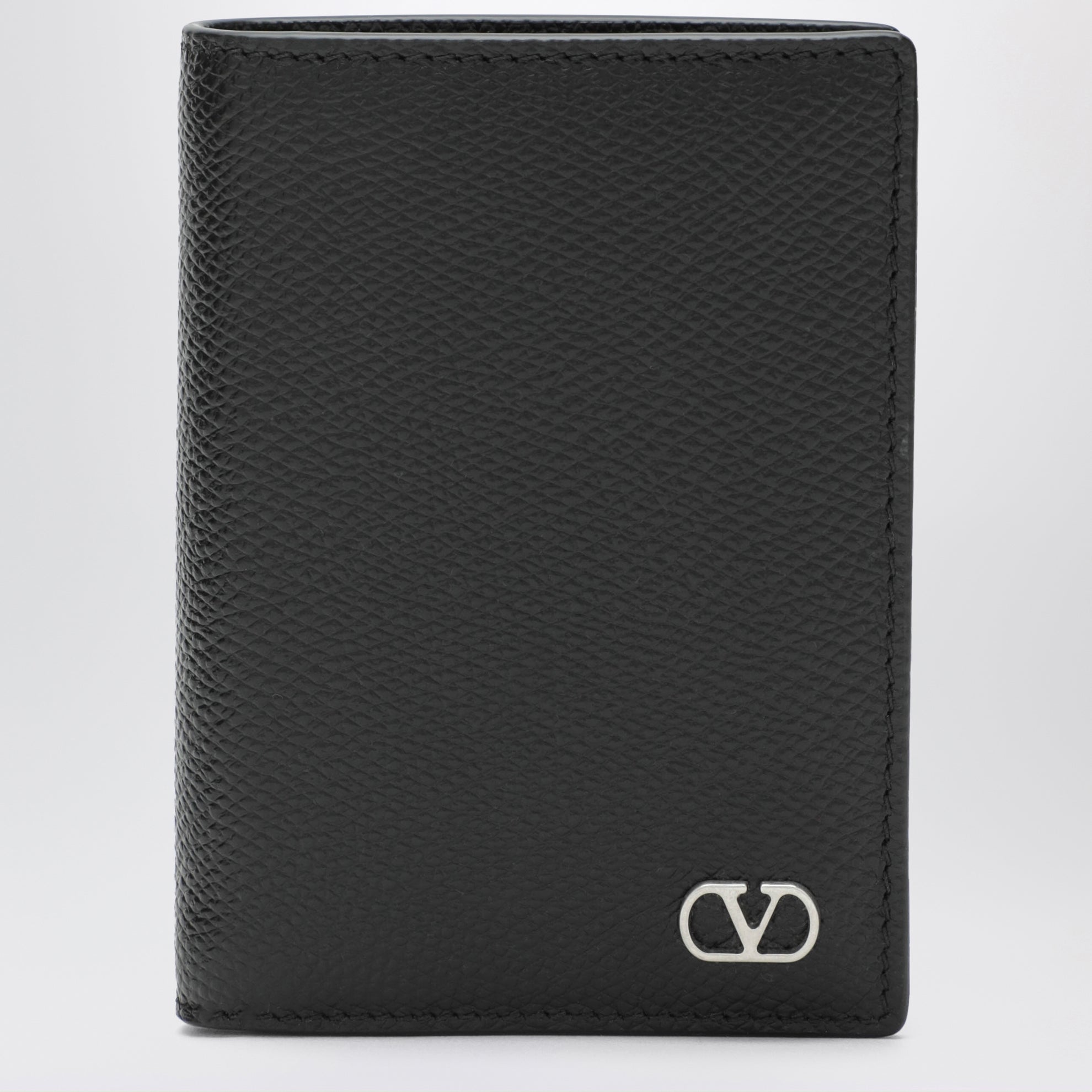 Schwarzes VLogo Signature Portemonnaie aus genarbtem Leder