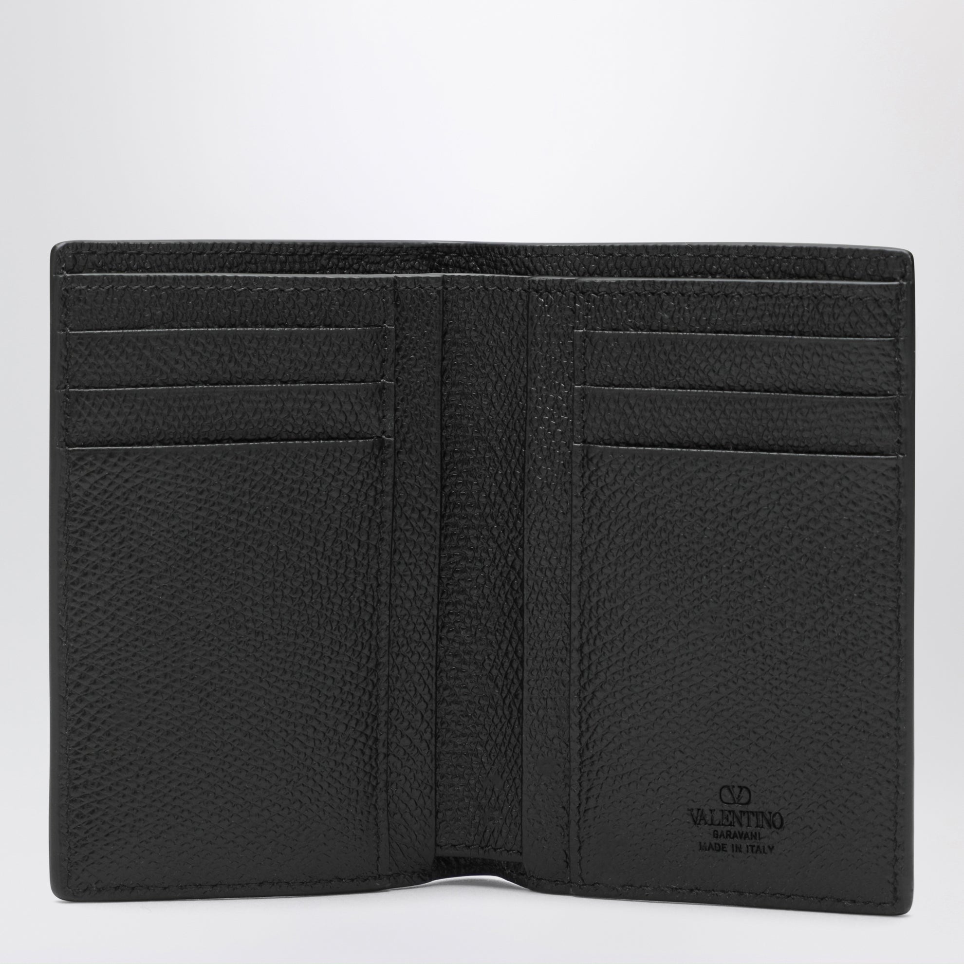 Schwarzes VLogo Signature Portemonnaie aus genarbtem Leder