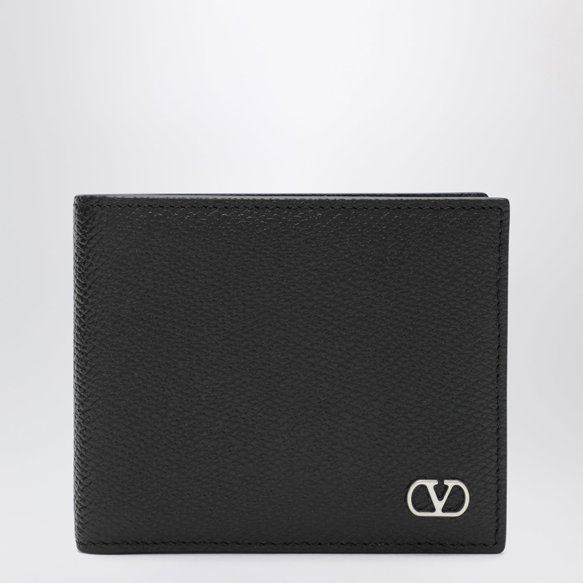 Portefeuille VLogo Signature noir en cuir grainé