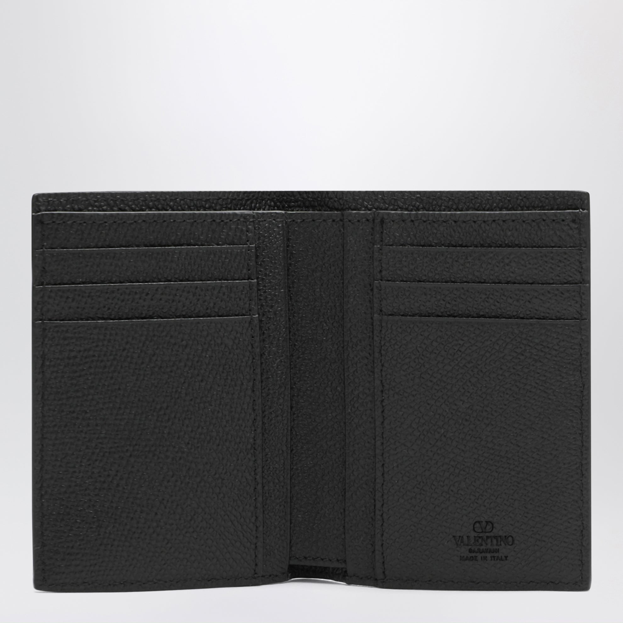 Black Vlogo grained leather card holder