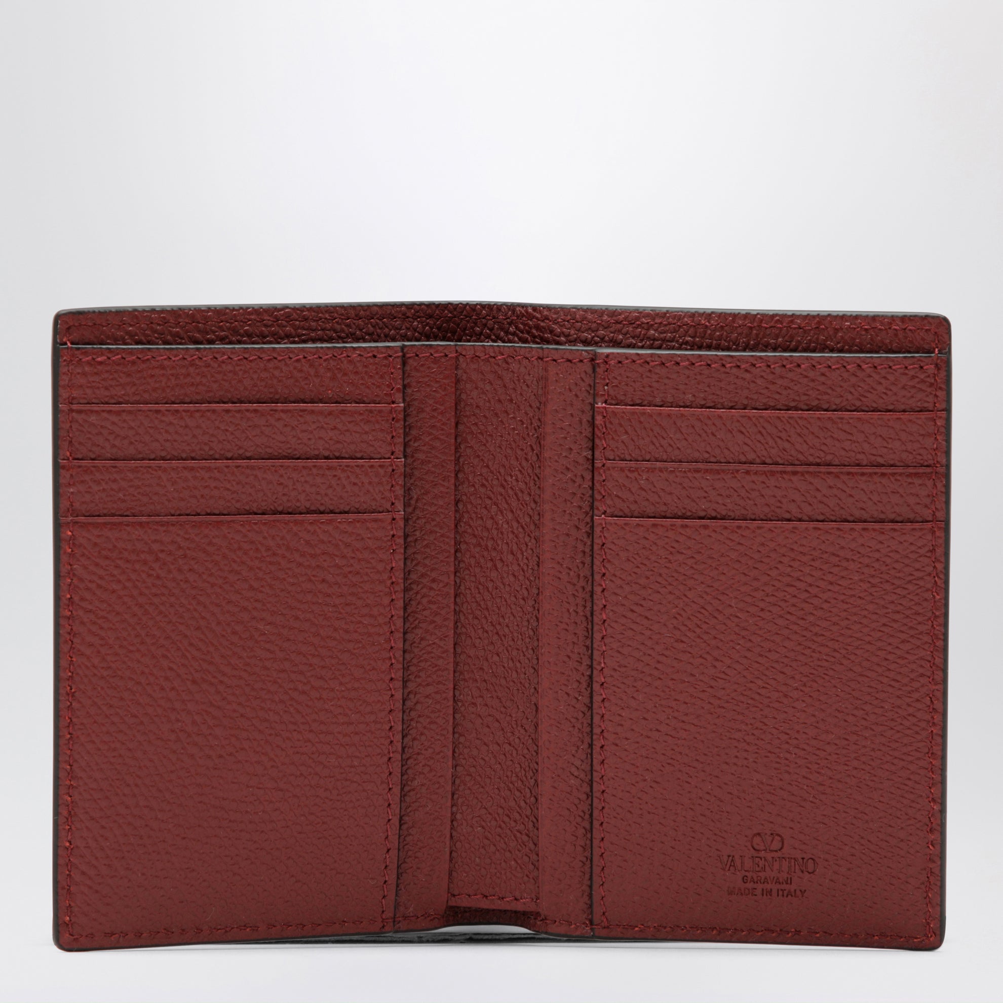 Porte-cartes Vlogo rouge foncé en cuir grainé
