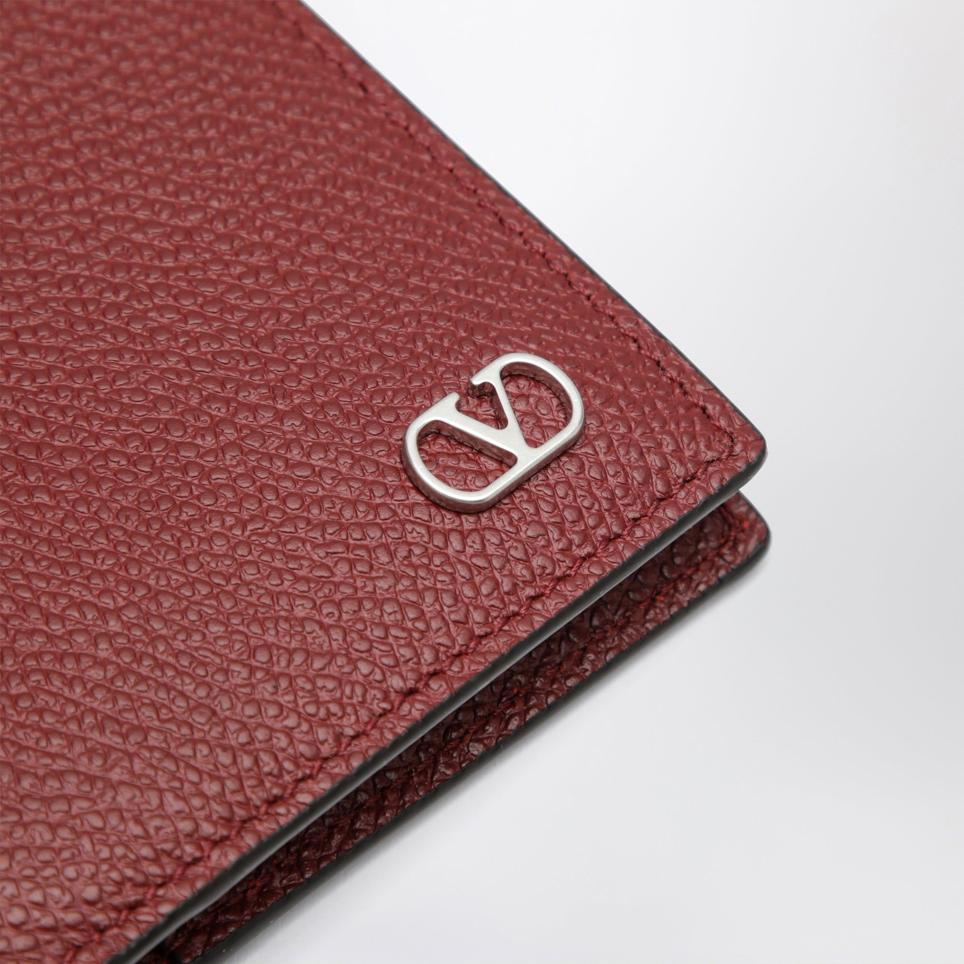 Porte-cartes Vlogo rouge foncé en cuir grainé