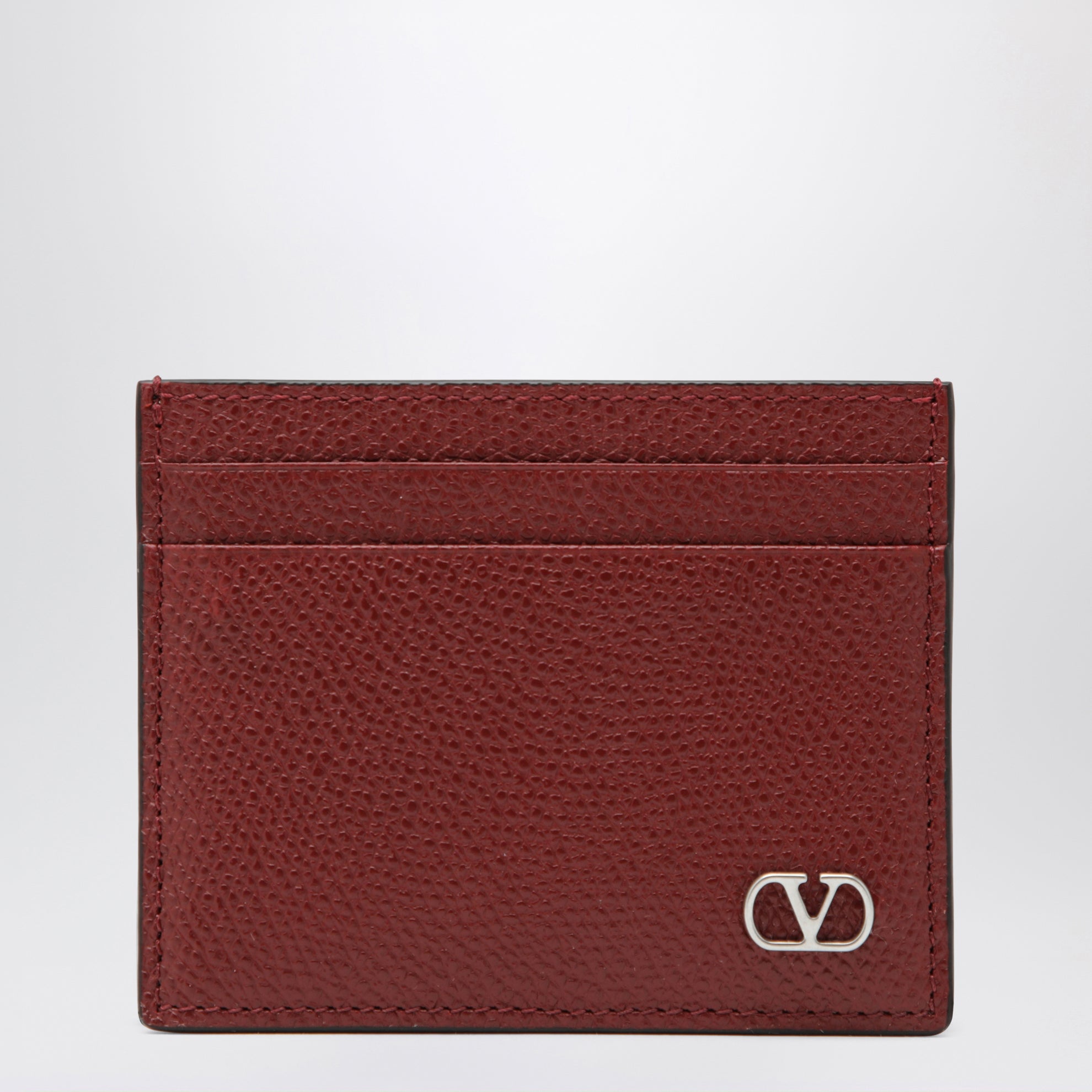 Porte-cartes VLogo Signature en veau grainé rouge