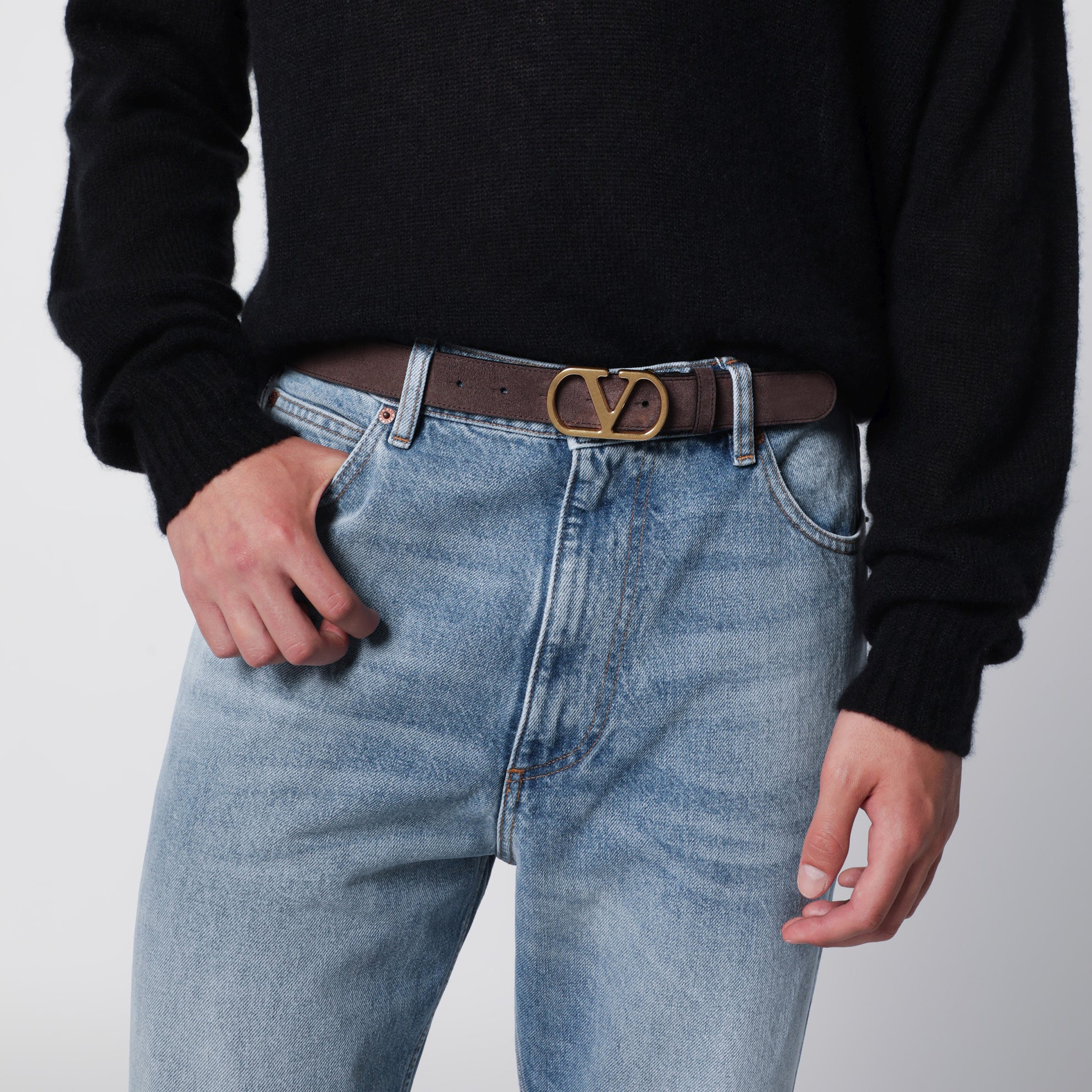 Cintura VLogo Signature in suede ebano