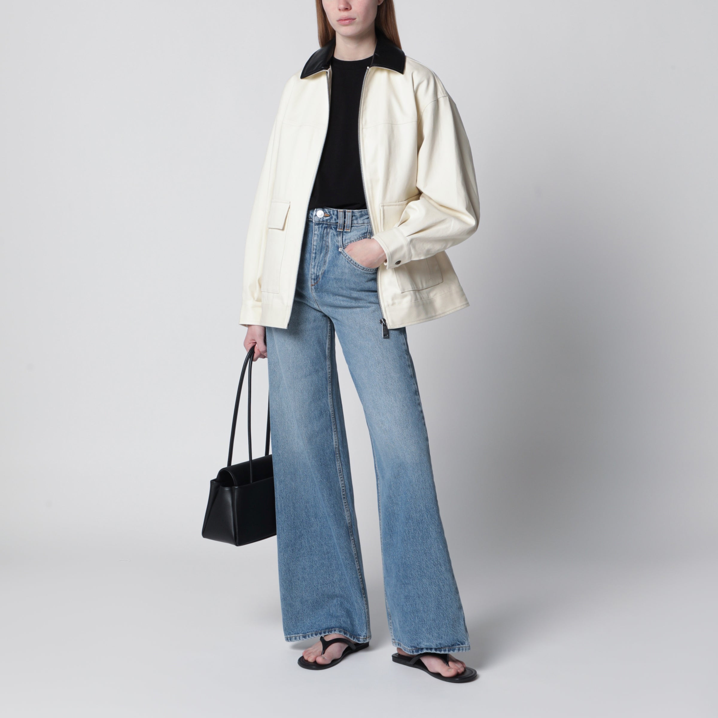 ANINE BING Holden zip jacket in cotton, white | TheDoubleF